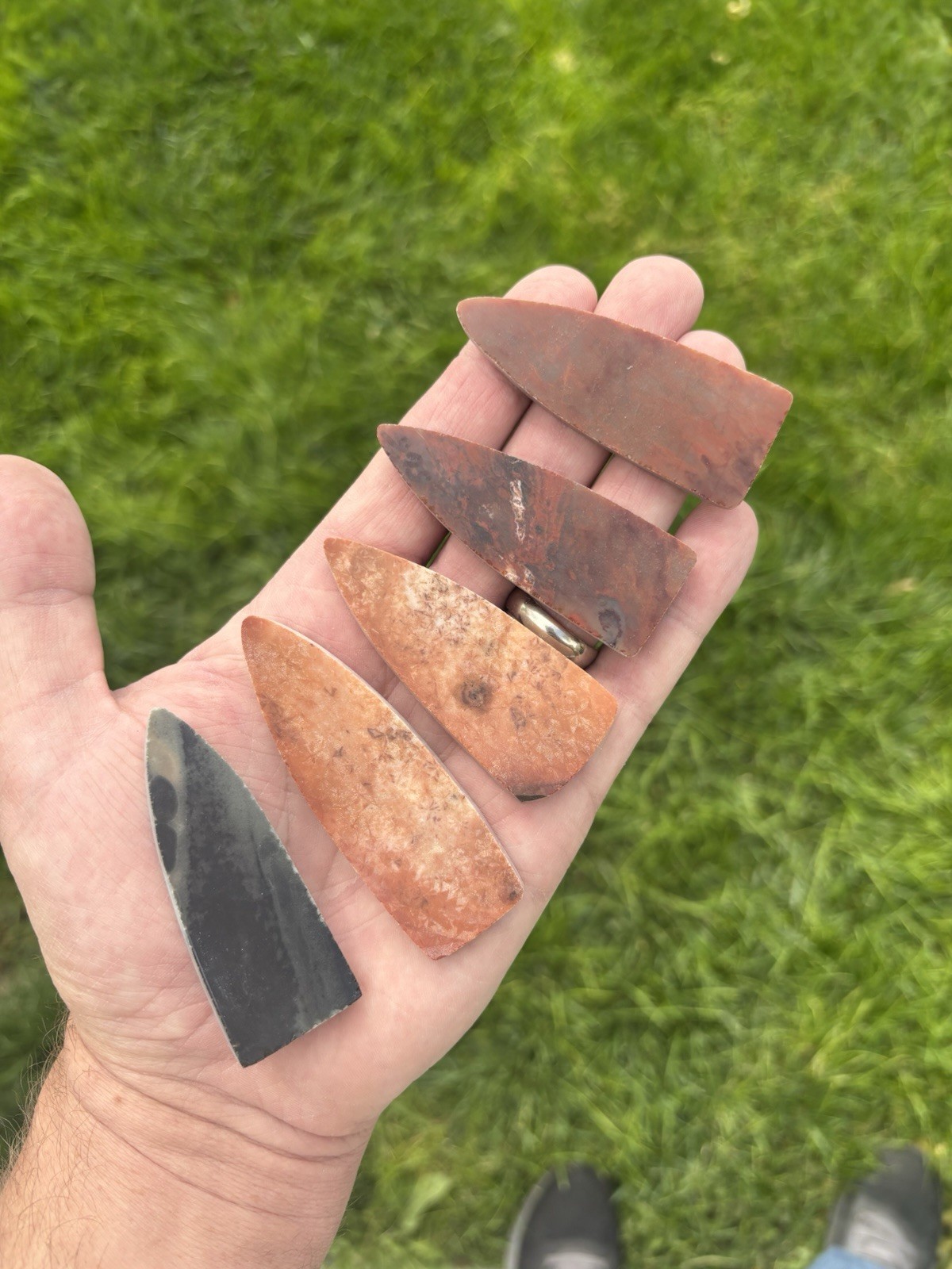 (5) Clovis Dalton Jasper Heat Treated Preforms Flint Knapping Arrowhead Blank