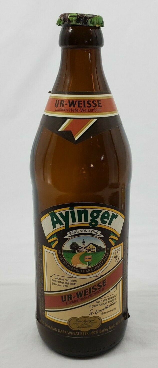 Brau Von Ayinger UR-WEISSE Germany 1PT/9oz. Brown Glass Beer Bottle EMPTY
