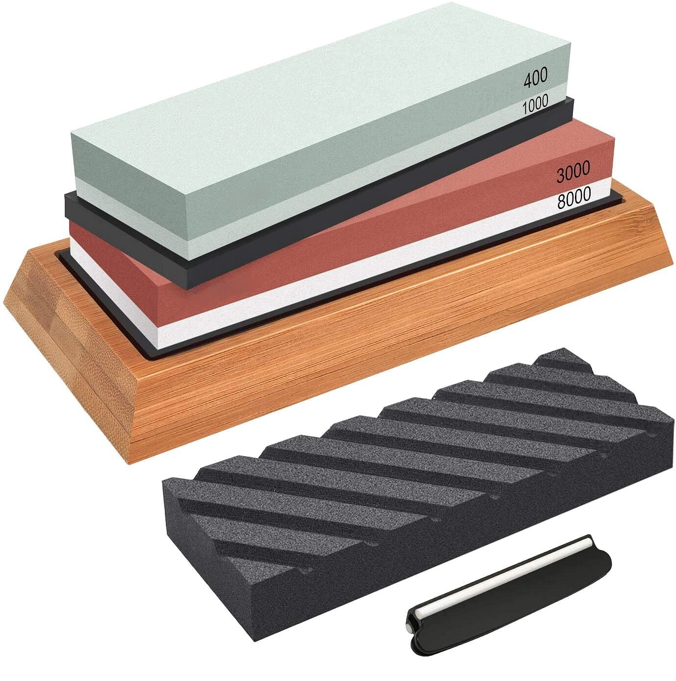 Whetstone Sharpening Stone Set Knife Sharpener 400/1000 3000/8000 Grit w/ Holder