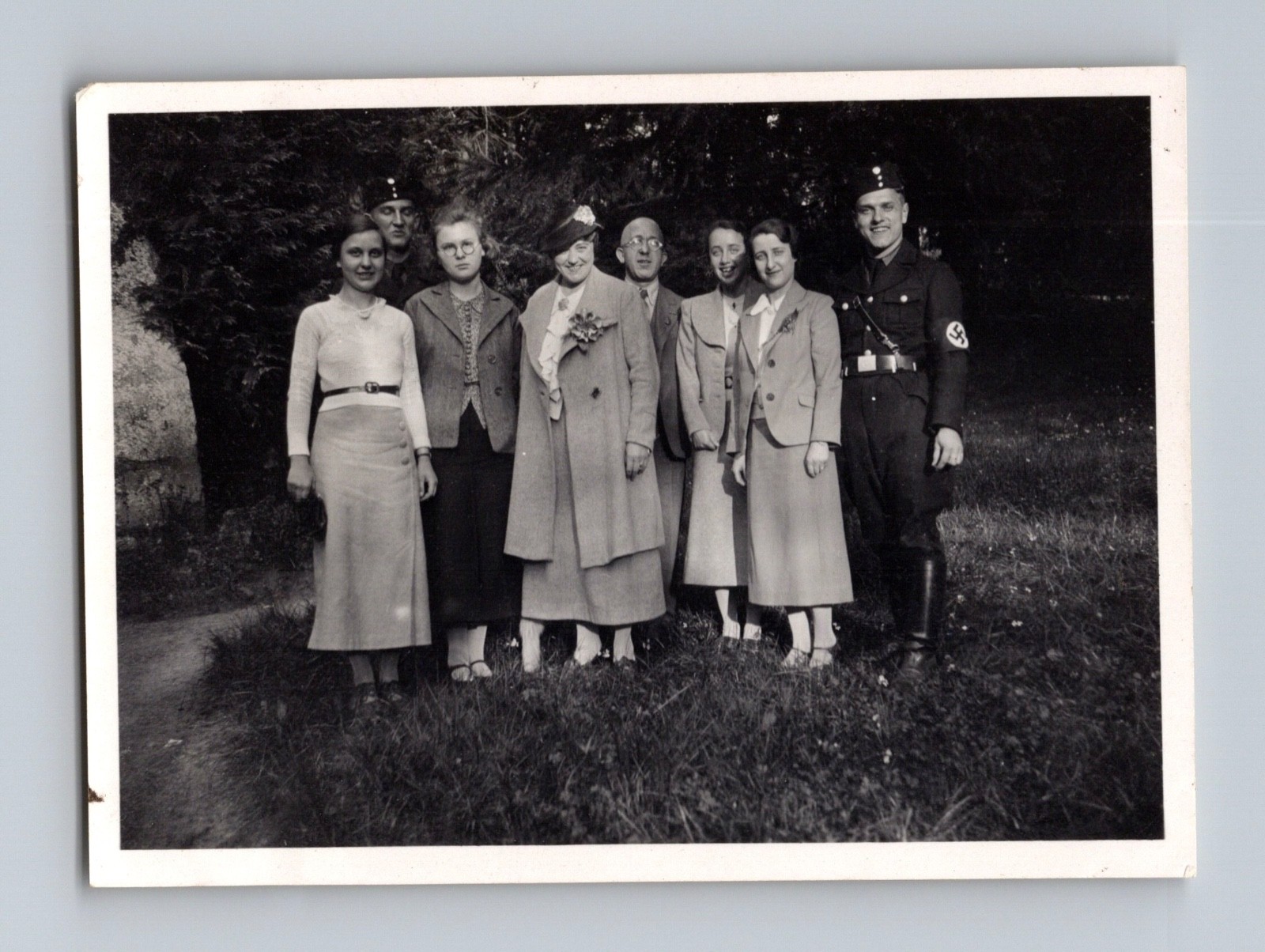 WWII German Military Family Photo Soldiers Stand With Wives In Uniform