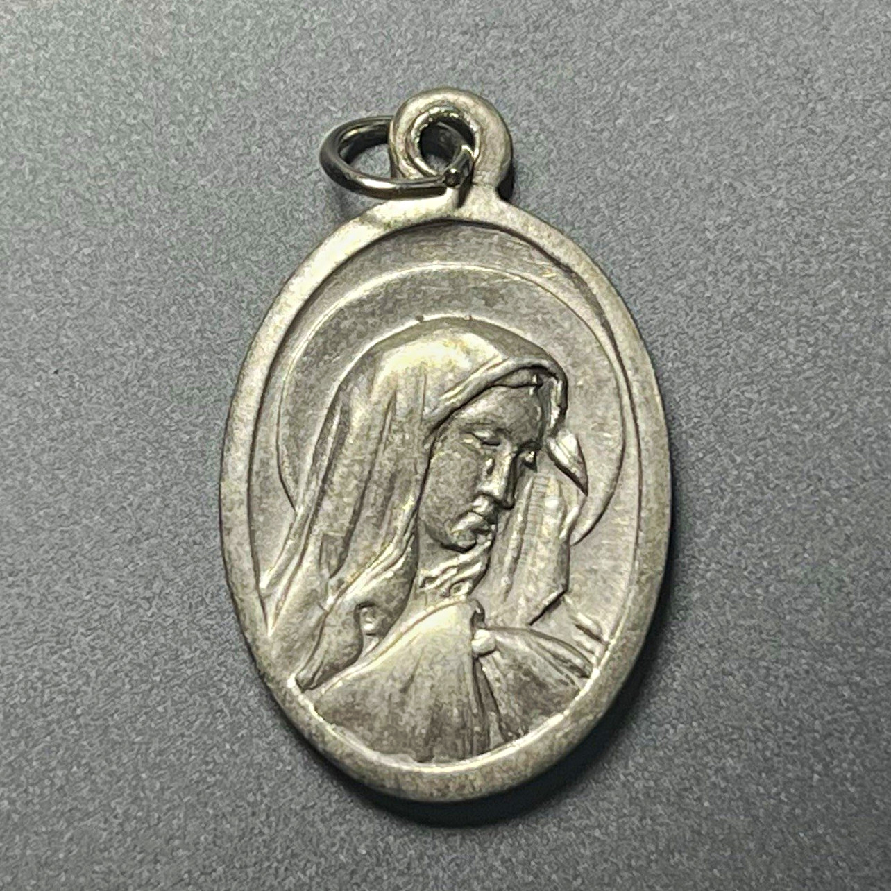 Vintage Silver Tone Double Sided Jesus Christ Virgin Mary Religious Medal