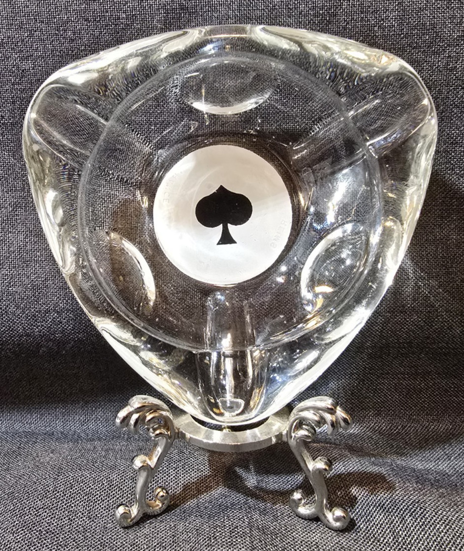 Vintage 1960s French France Reims Spade Poker Card Game Crystal Ashtray