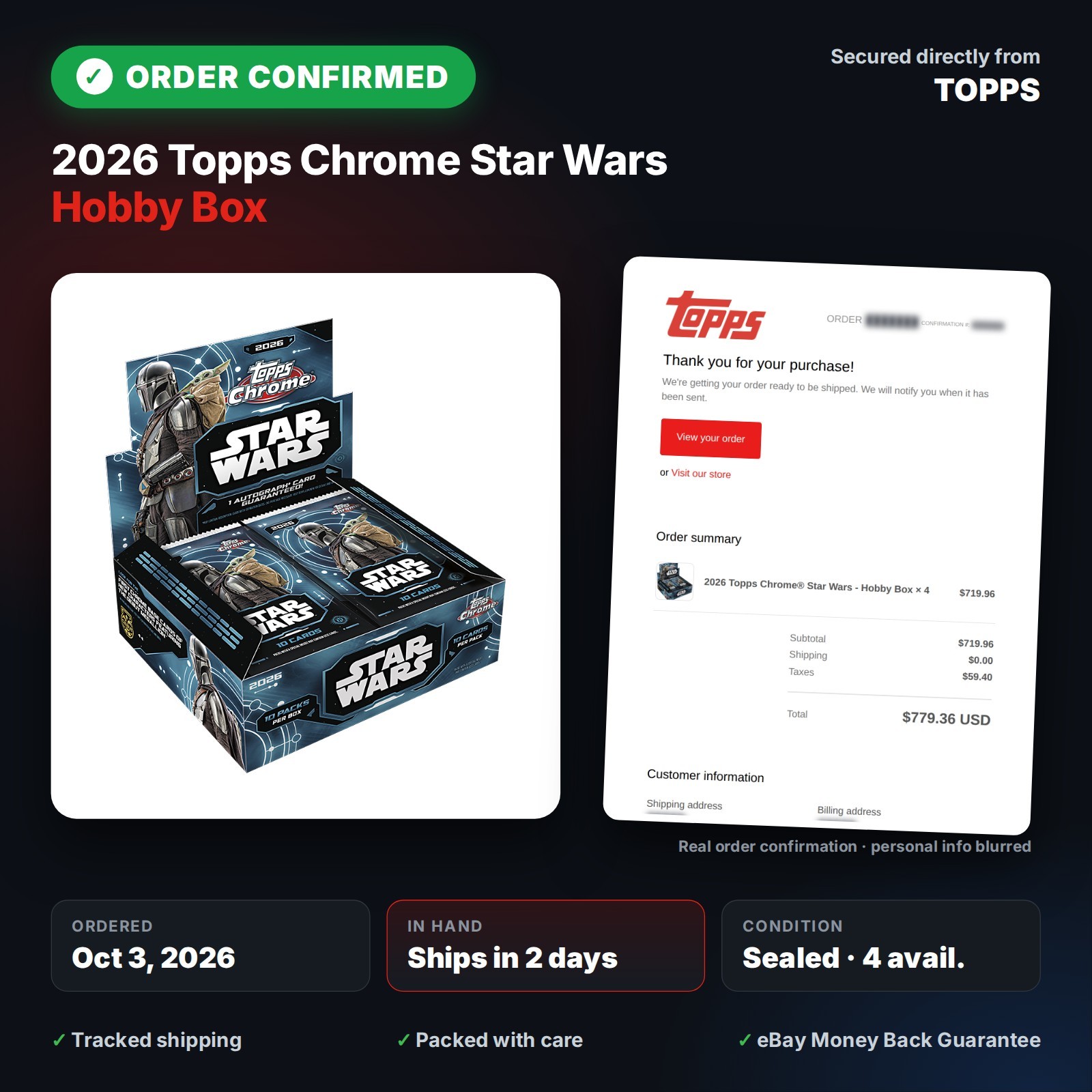 2026 Topps Chrome Star Wars Hobby Box Factory Sealed - IN HAND Ships Fast