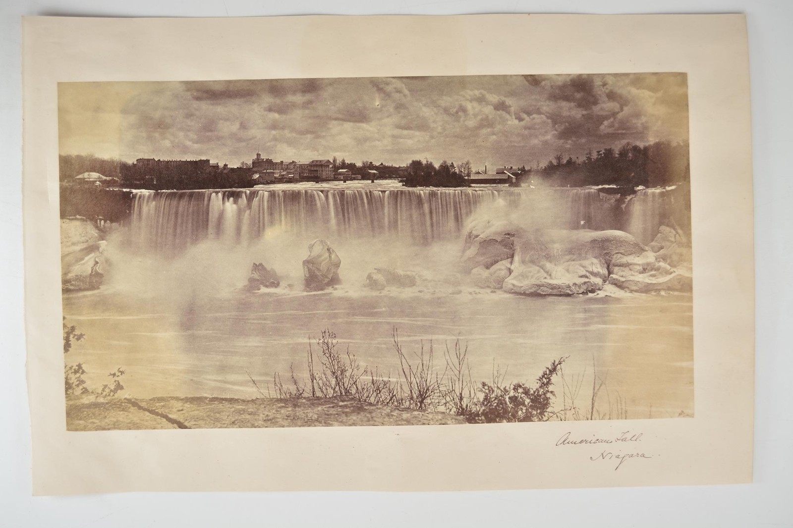 American Fall Niagara Falls Winter Ice Buildings William Notman c1870s VTG Photo