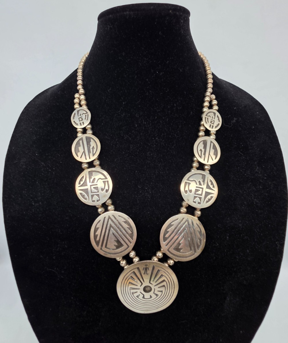 Vintage Native American Man in the Maze Necklace, Sterling Silver  24\