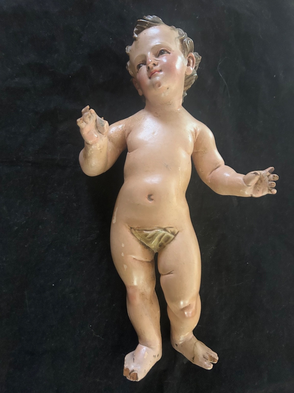 Antique 17thc/18thc Wooden Baby Jesus Cherub Polychrome