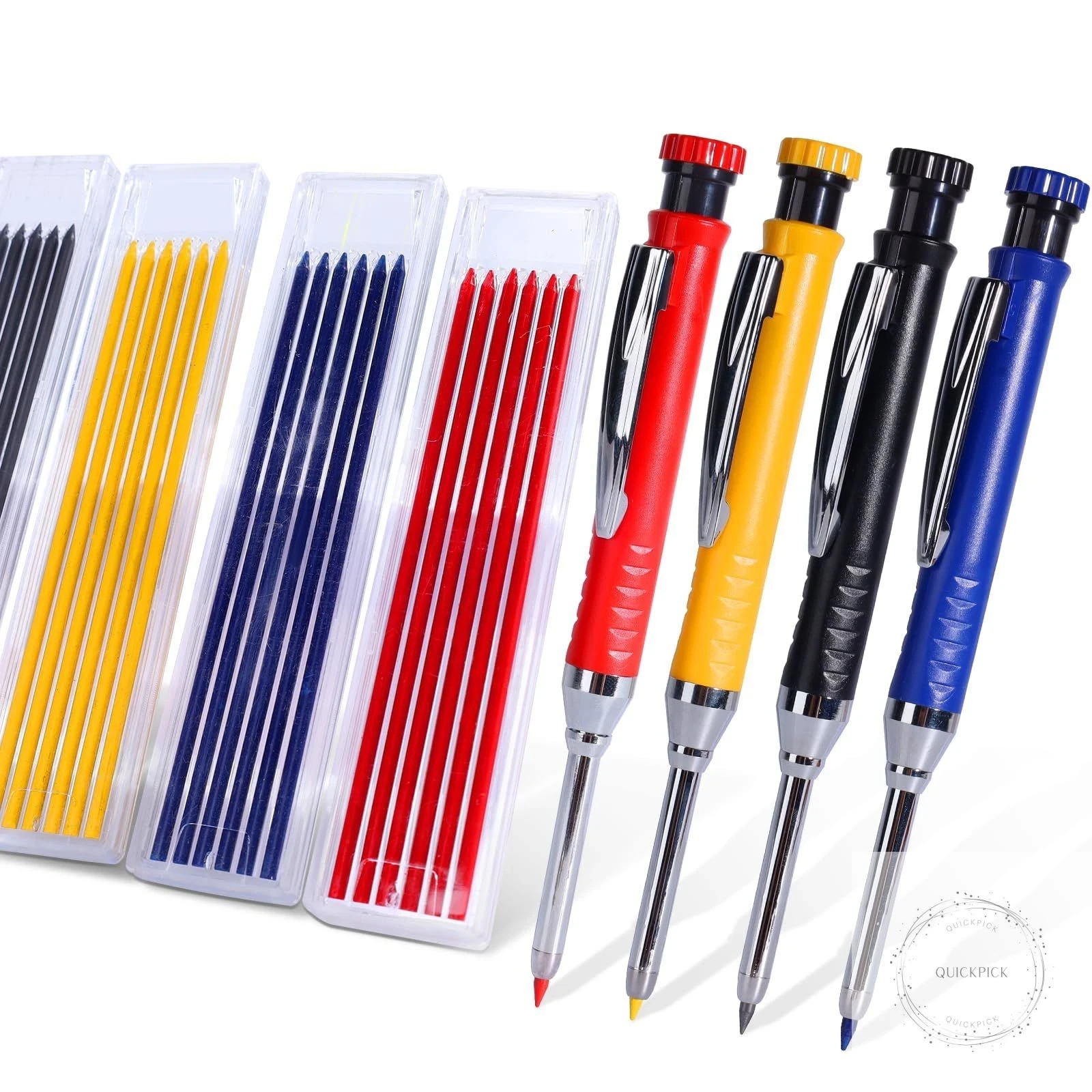 4 Pack Carpenter Pencil with Sharpener, Mechanical Pencils Set with 28 Refills