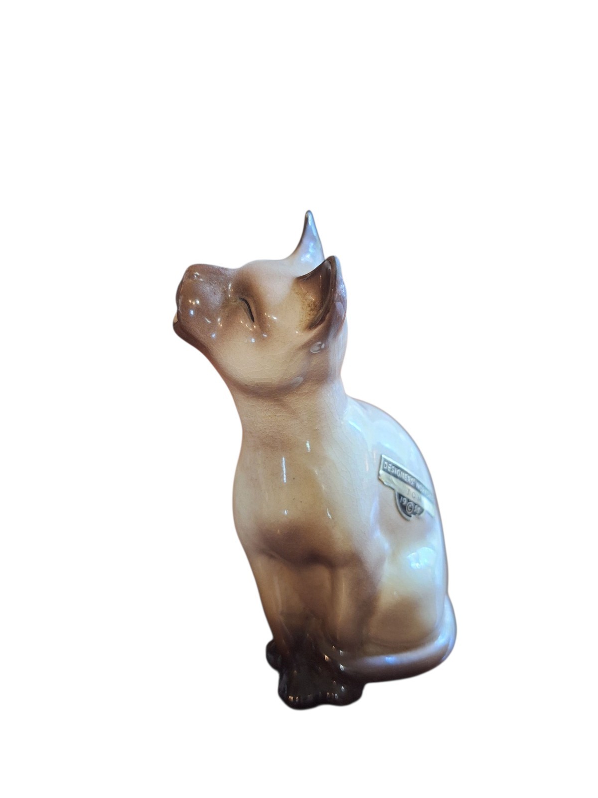 Old Monrovia Hagen Renaker  DW Siamese Calypso Cat tom with 1956 Sticker
