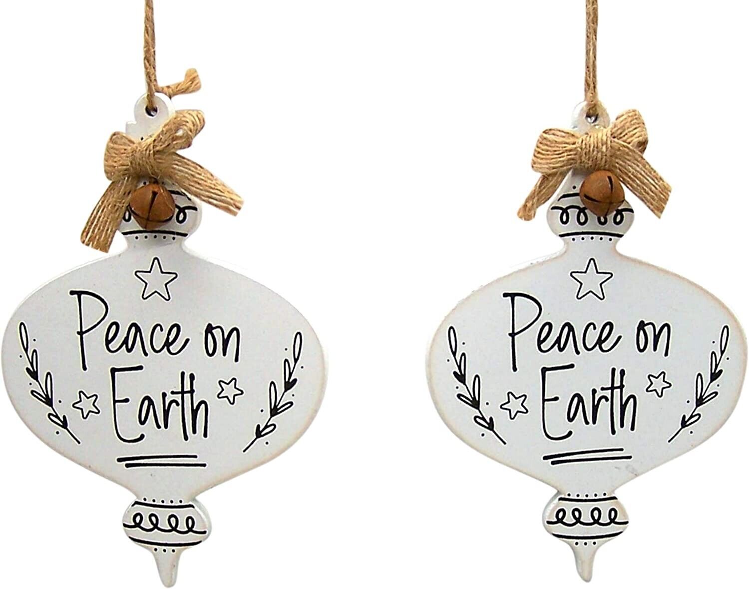  'Peace on Earth' Ivory Christmas Ornaments, 5 Inches, Set of 2