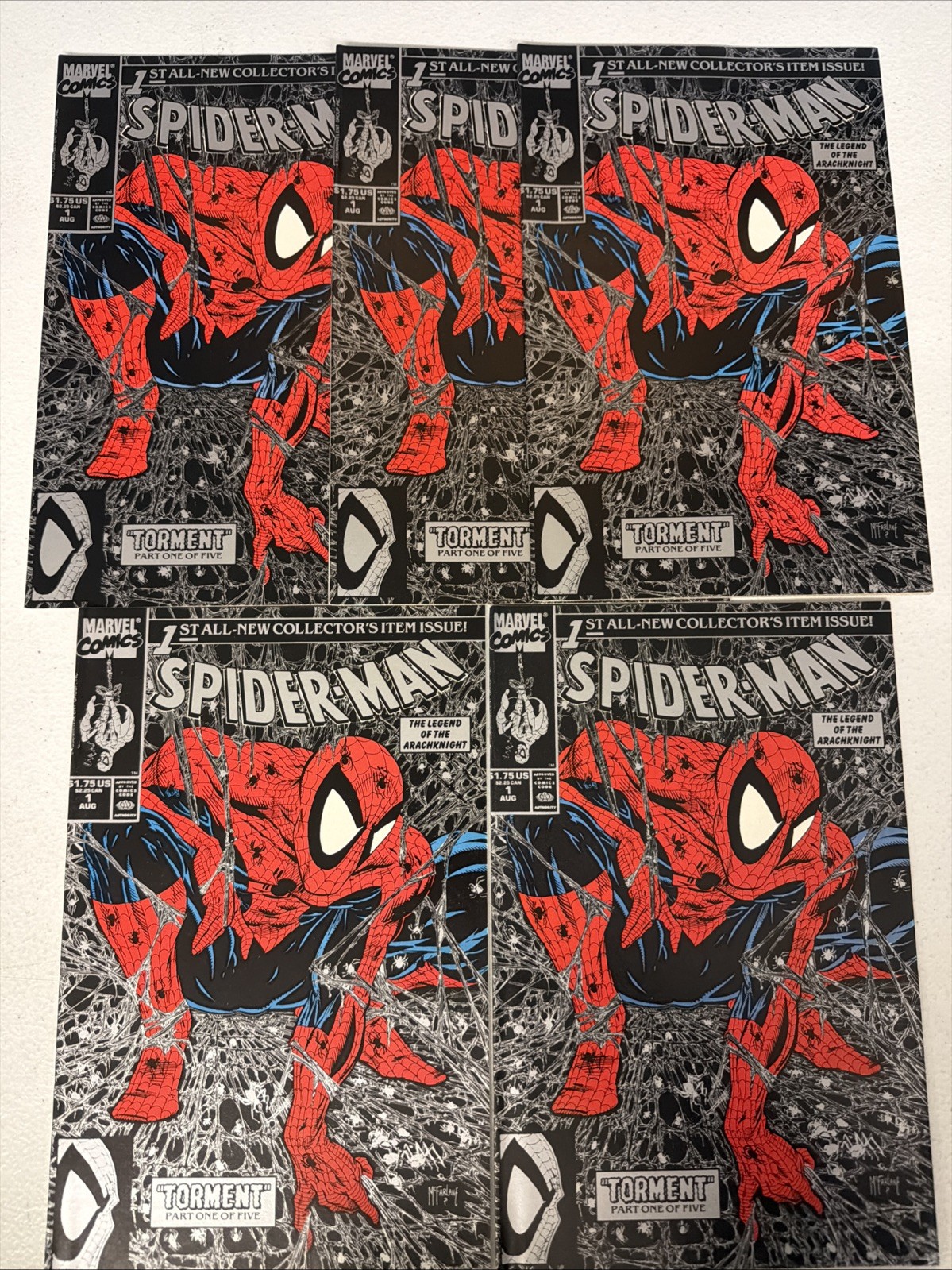 Spiderman #1 x5 Copies 1990 Silver Cover Marvel Torment Todd Mcfarlane *Q9