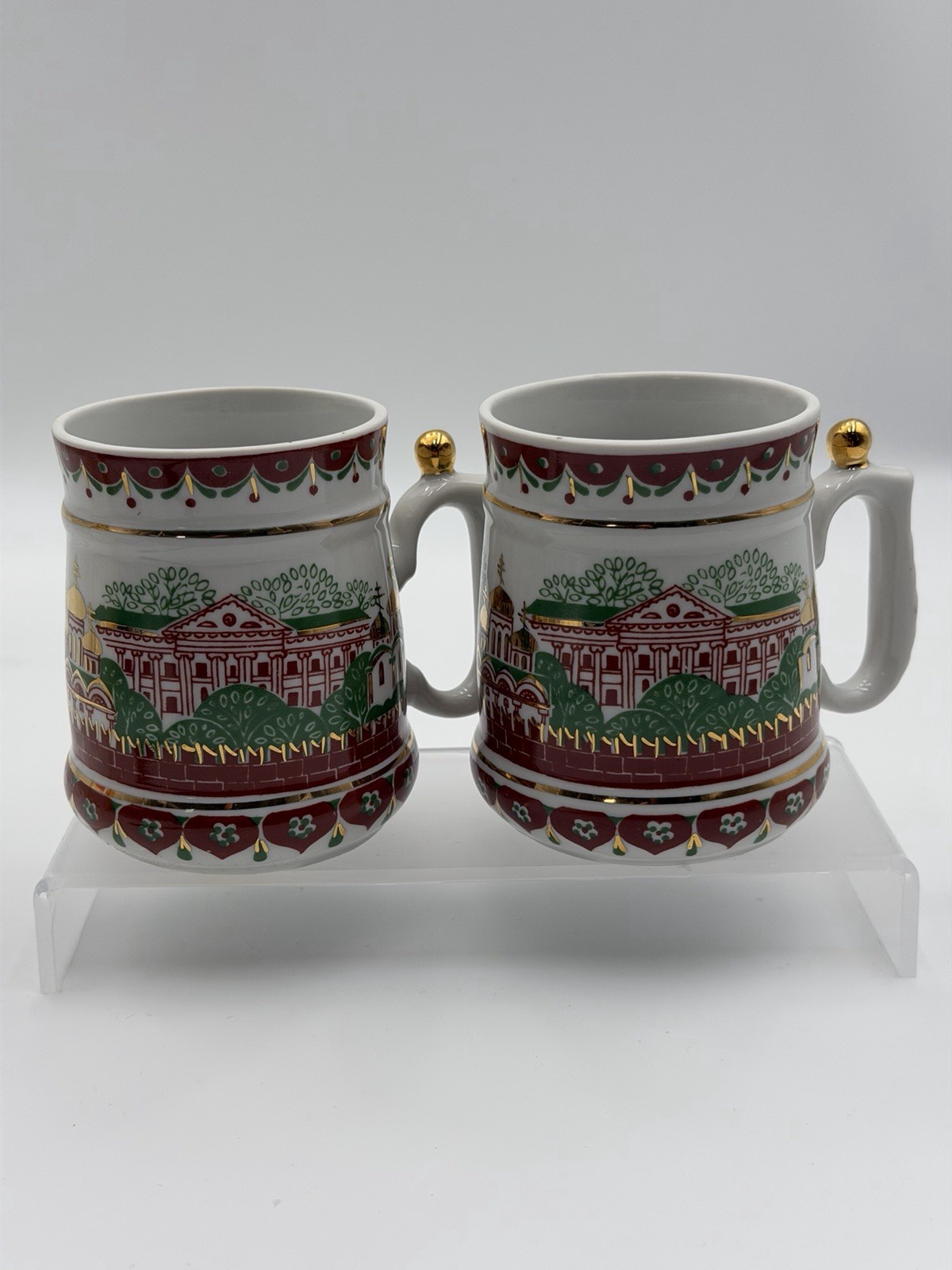 Set Of 2 Russian Soviet USSR Porcelain Cup Mug Moscow Kremlin VERBILKI Gardner
