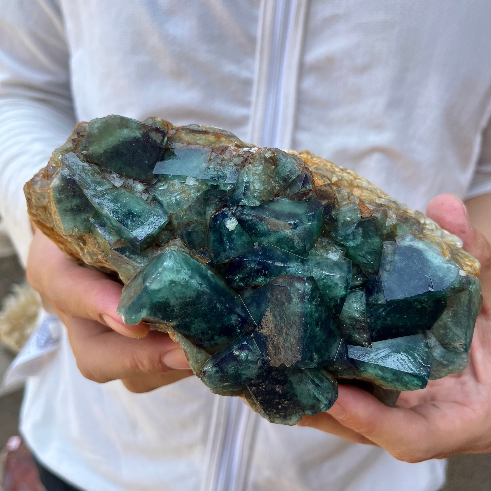 3.9lb Large Natural green cubic fluorite quartz crystal cluster mineral specimen