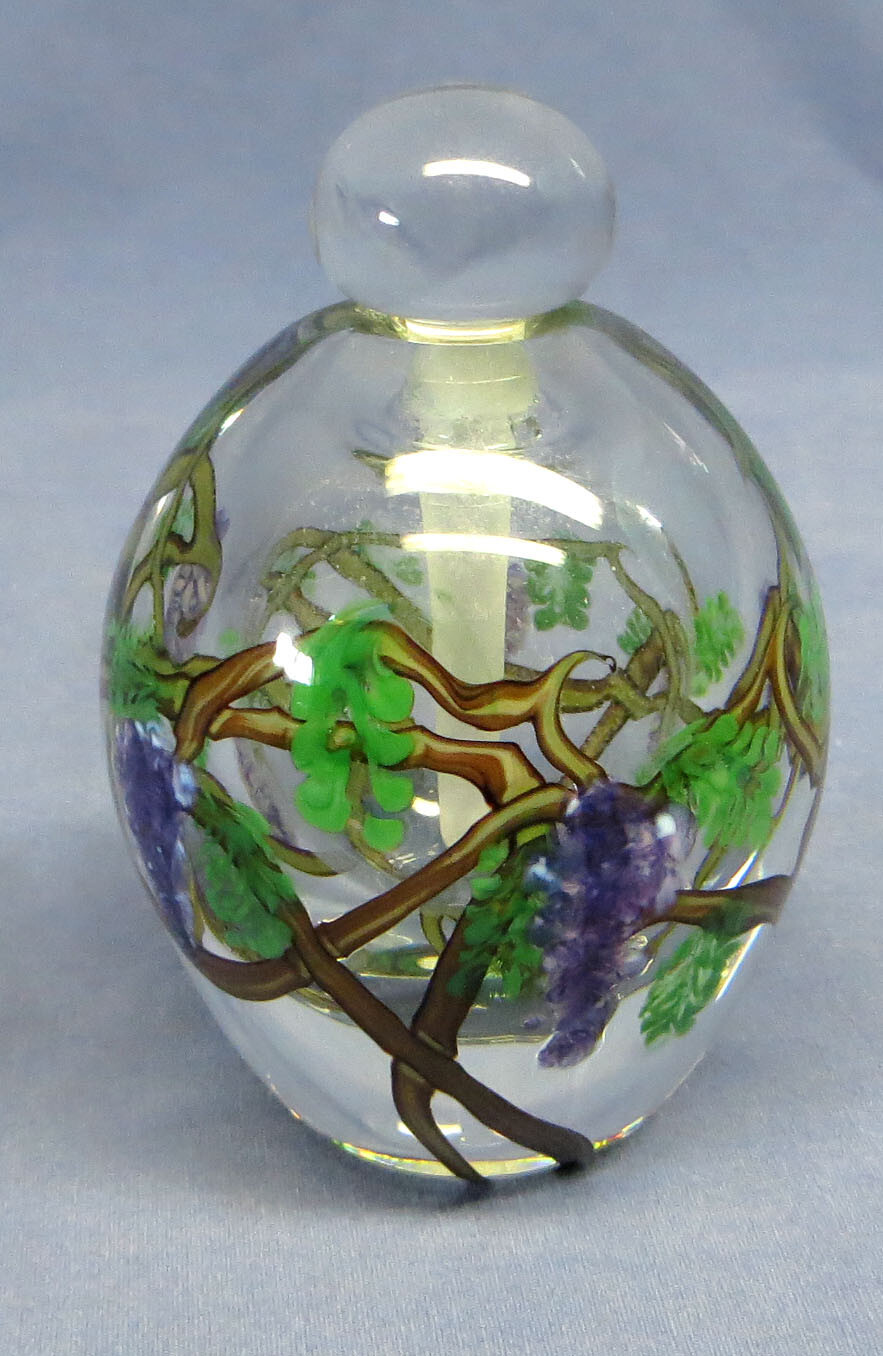 Vintage Zellique Studio Art Glass Perfume Bottle Paperweight Grapes Wisteria EX