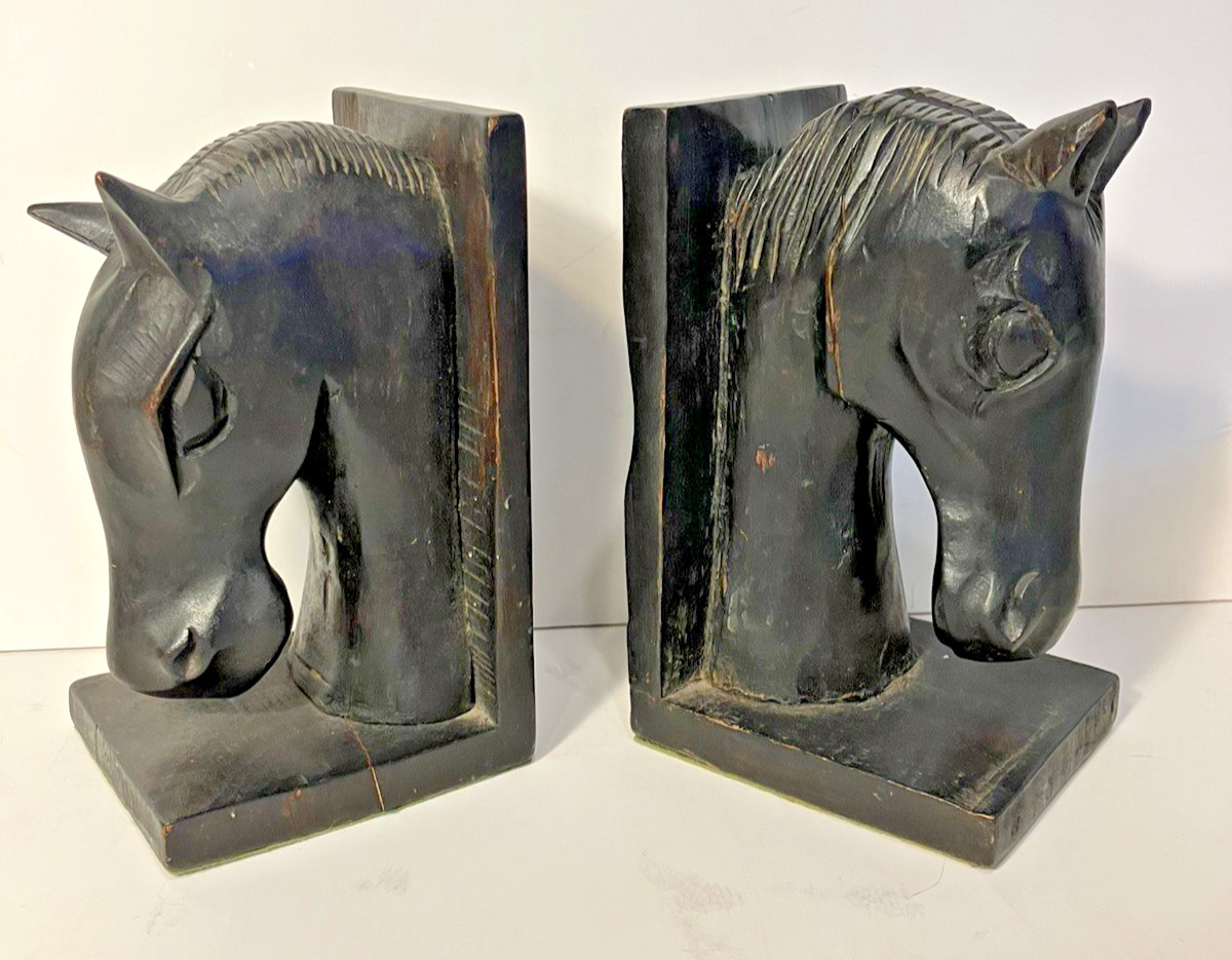Vintage Wood Horse Head Bookends, Mid Century Modern, Wooden, Equestrian, COOL
