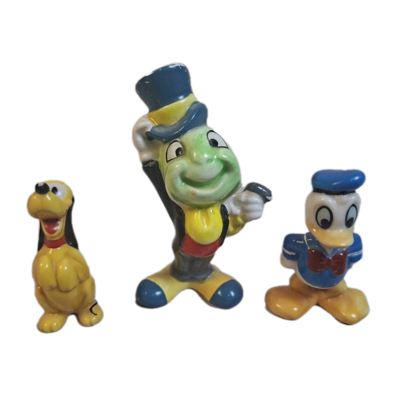 Vtg Disney Miniature Ceramic Figurine Lot Jiminy Cricket Donald Duck Pluto Japan