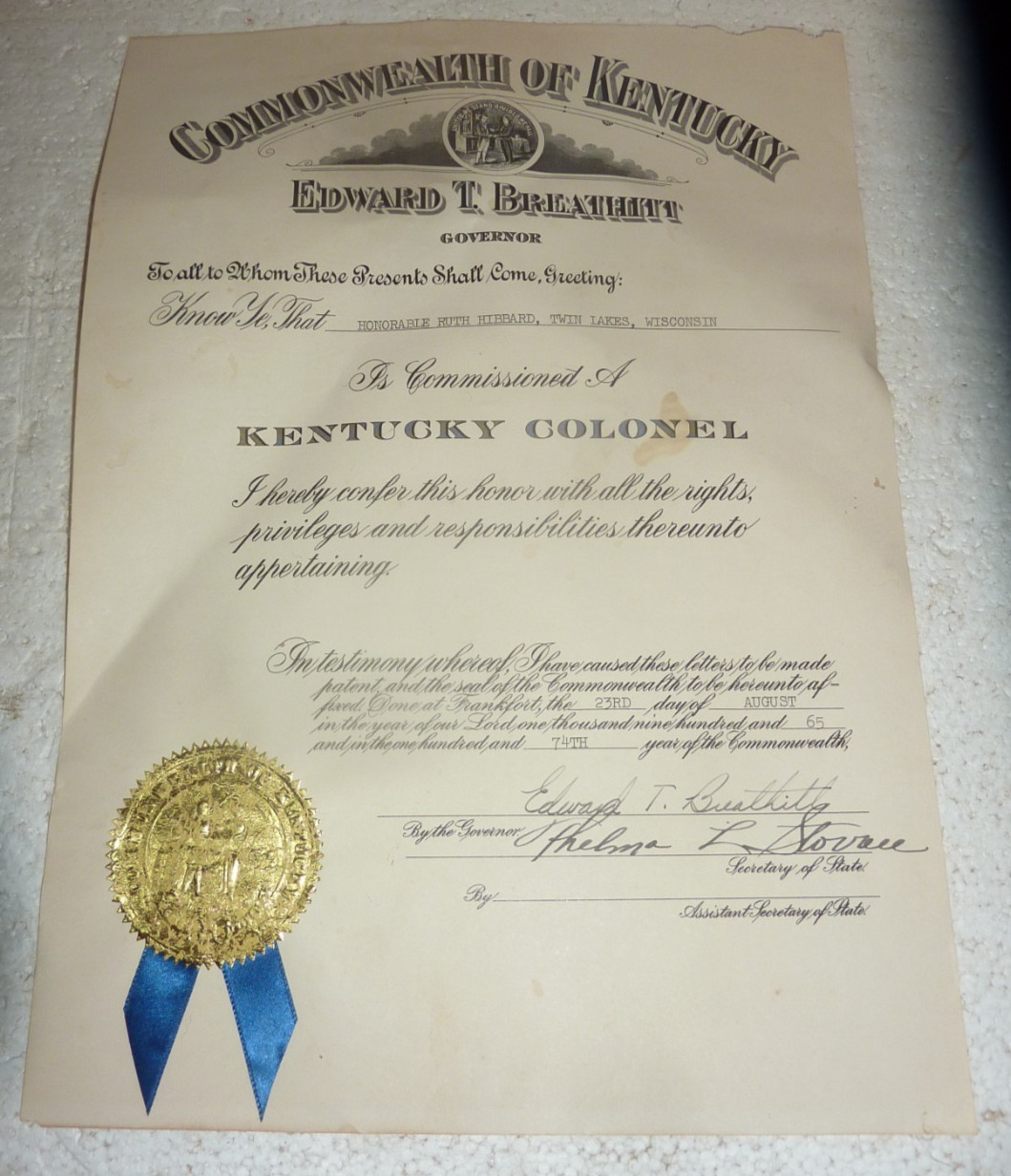 1965 COMMONWEALTH OF KENTUCKY COMMISSION of a KENTUCKY COLONEL