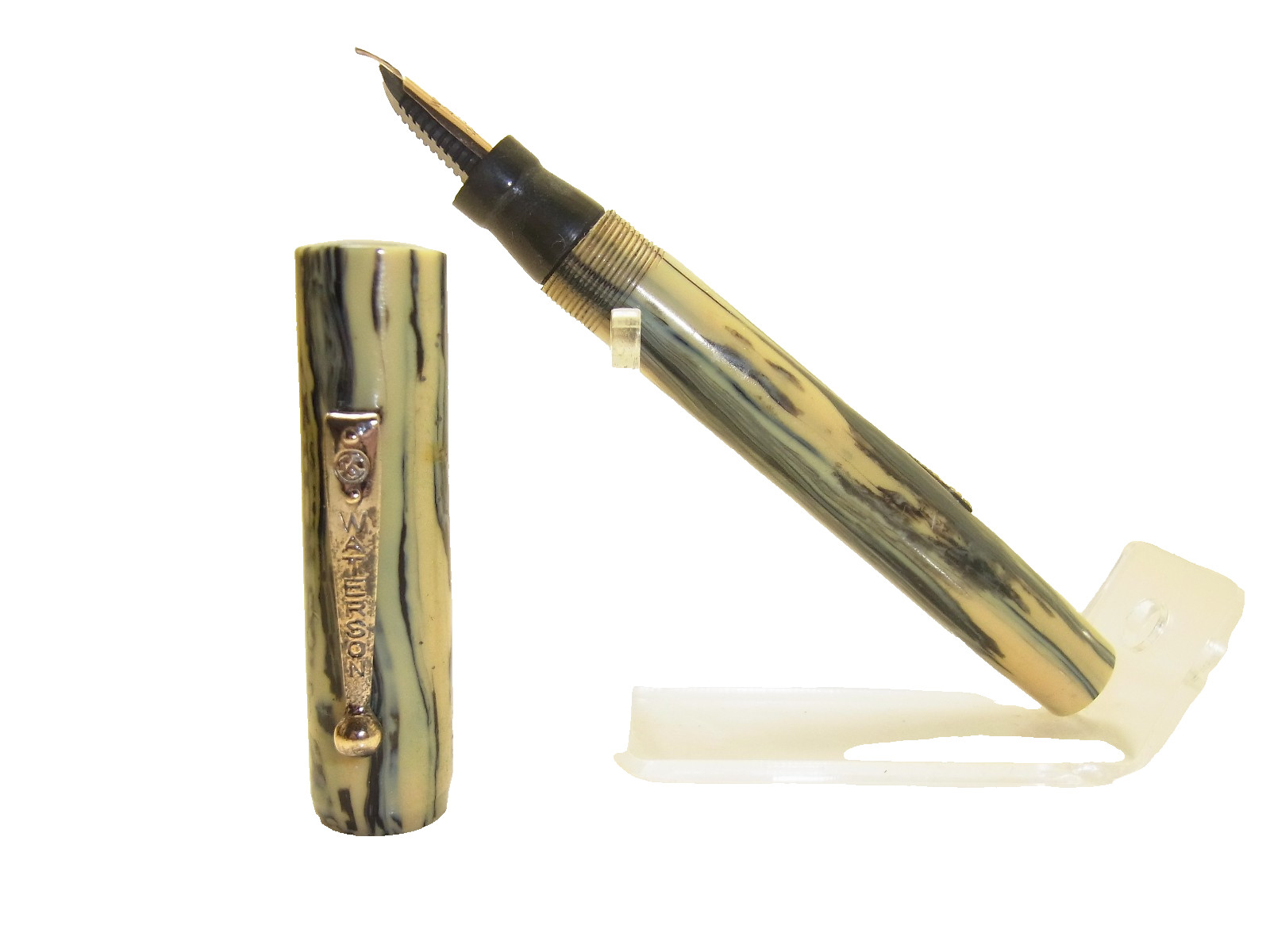 Beautiful 1920´s WATERSON Cream/Blue Senior Fountain Pen Flexy 14C M  X45