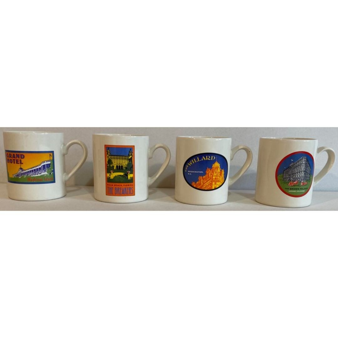 Luxury Hotel Mugs Set of 4 Grand Hotel The Brown Palace The Willard The Breakers