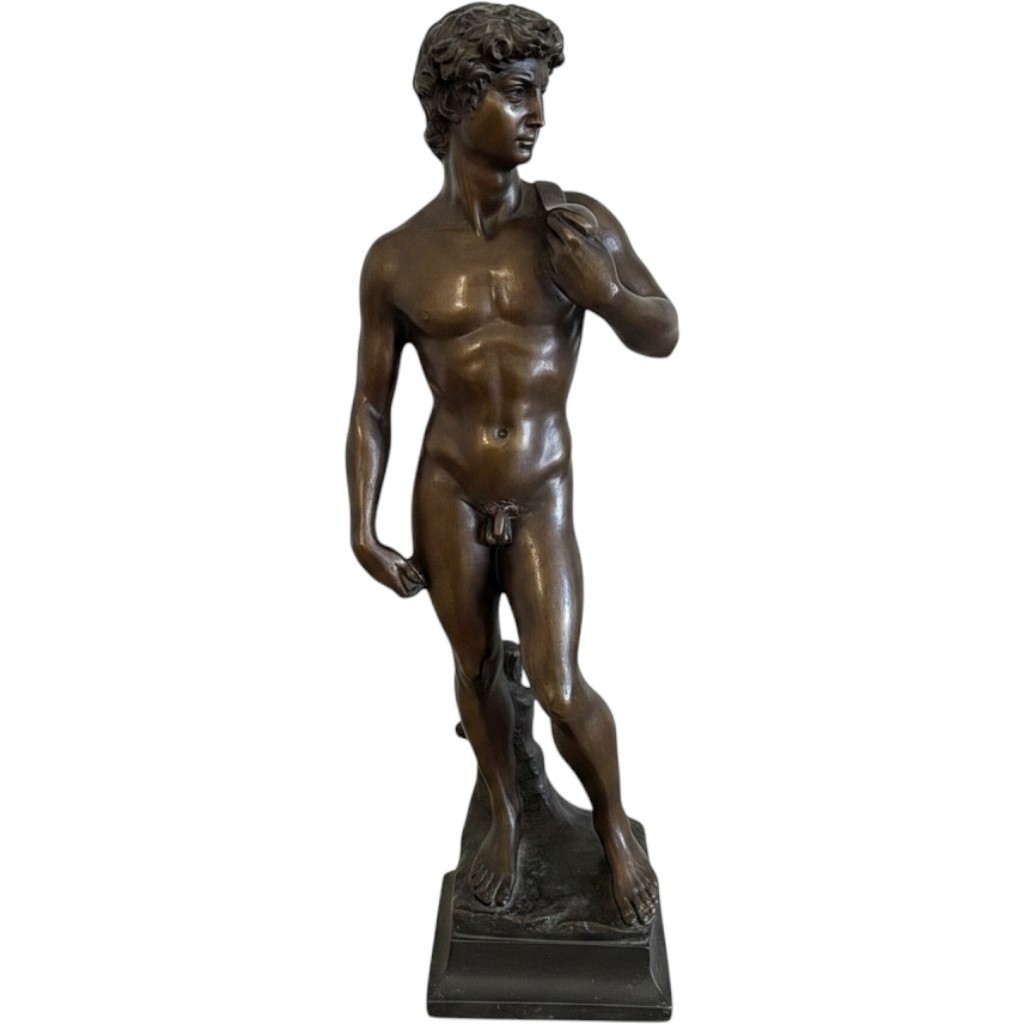Antique 19th Century Italian Grand Tour Bronze Statue Michelangelo David Figure
