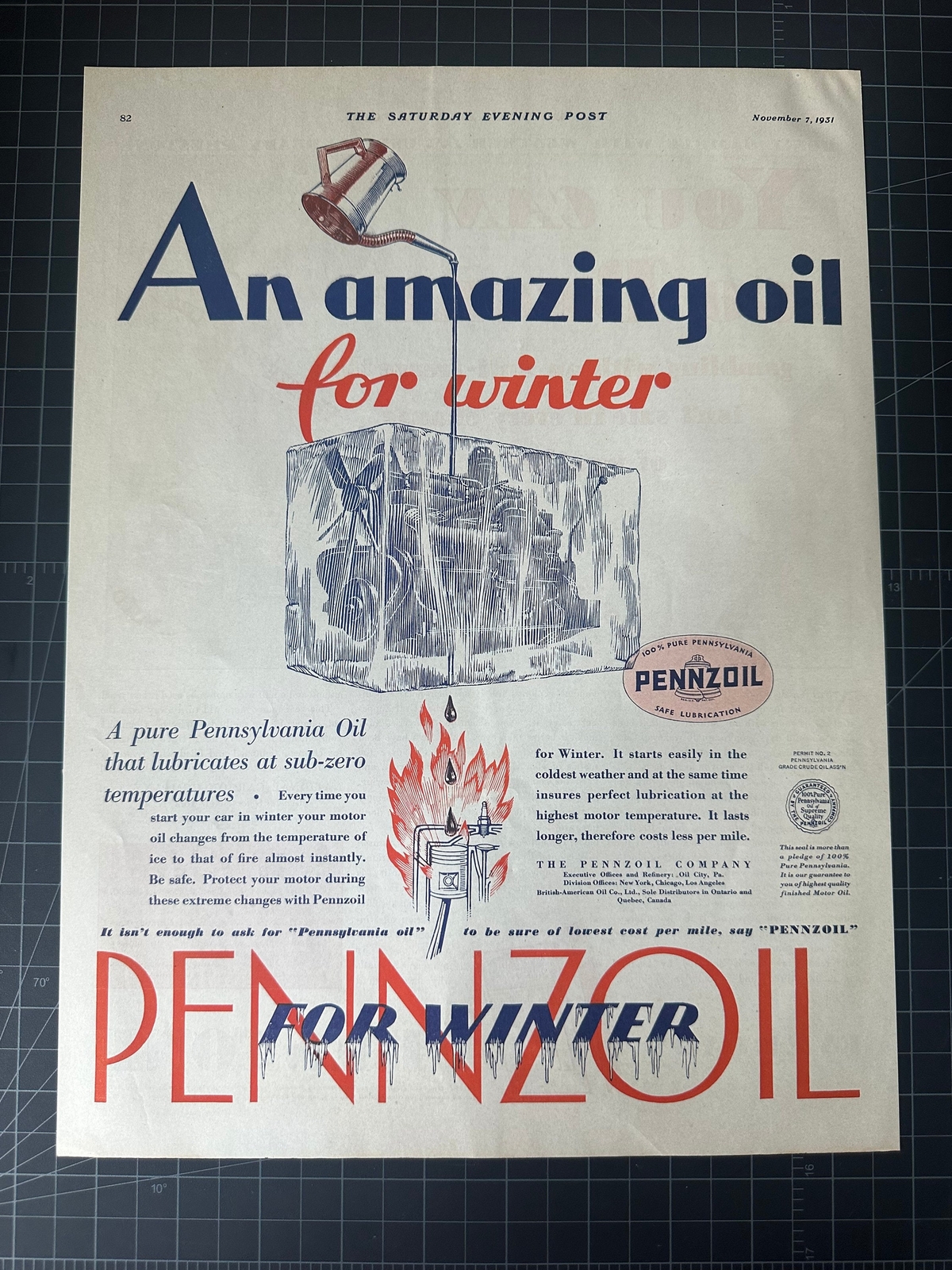 Vintage 1931 Pennzoil Print Ad