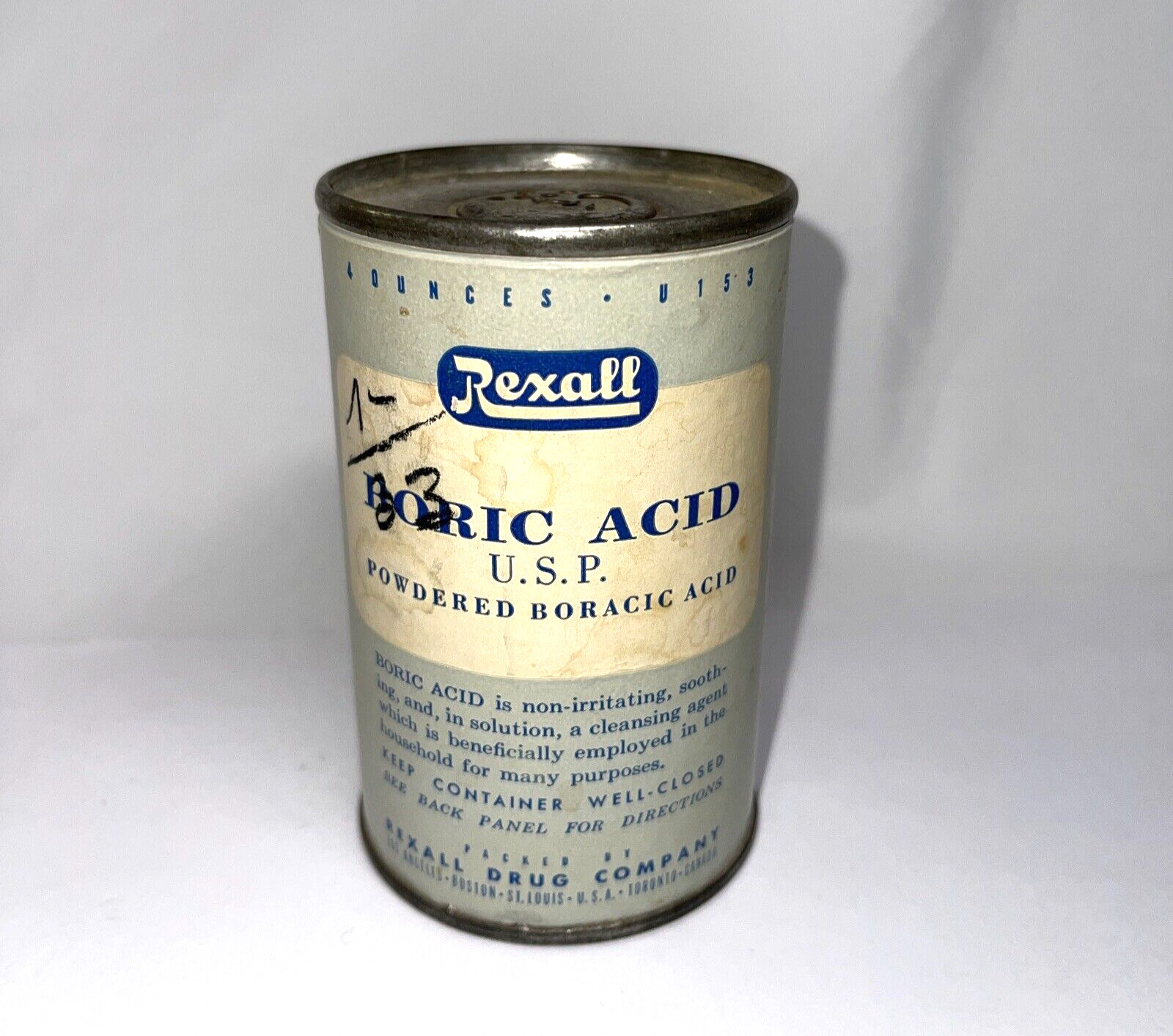 Collector\'s Rexall Boric USP Powdered 4 oz #U153 Vintage