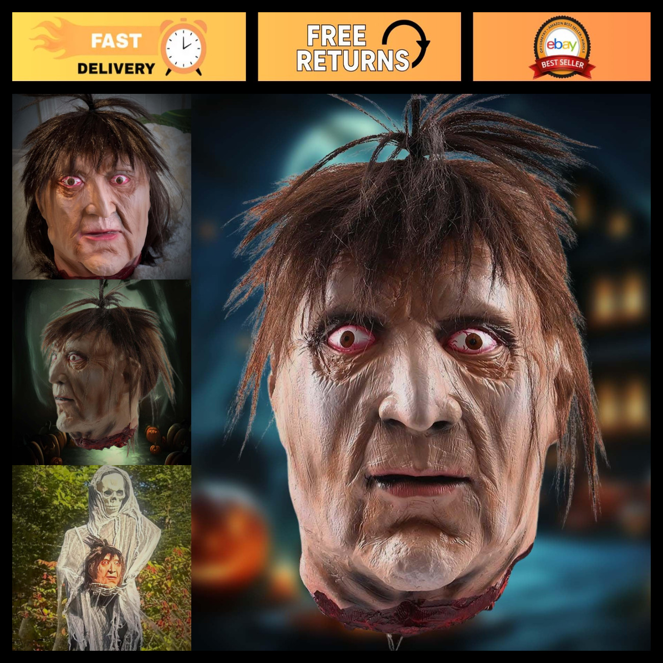Scary Life-Size Severed Zombie Head Prop - Realistic Halloween Decorations for H