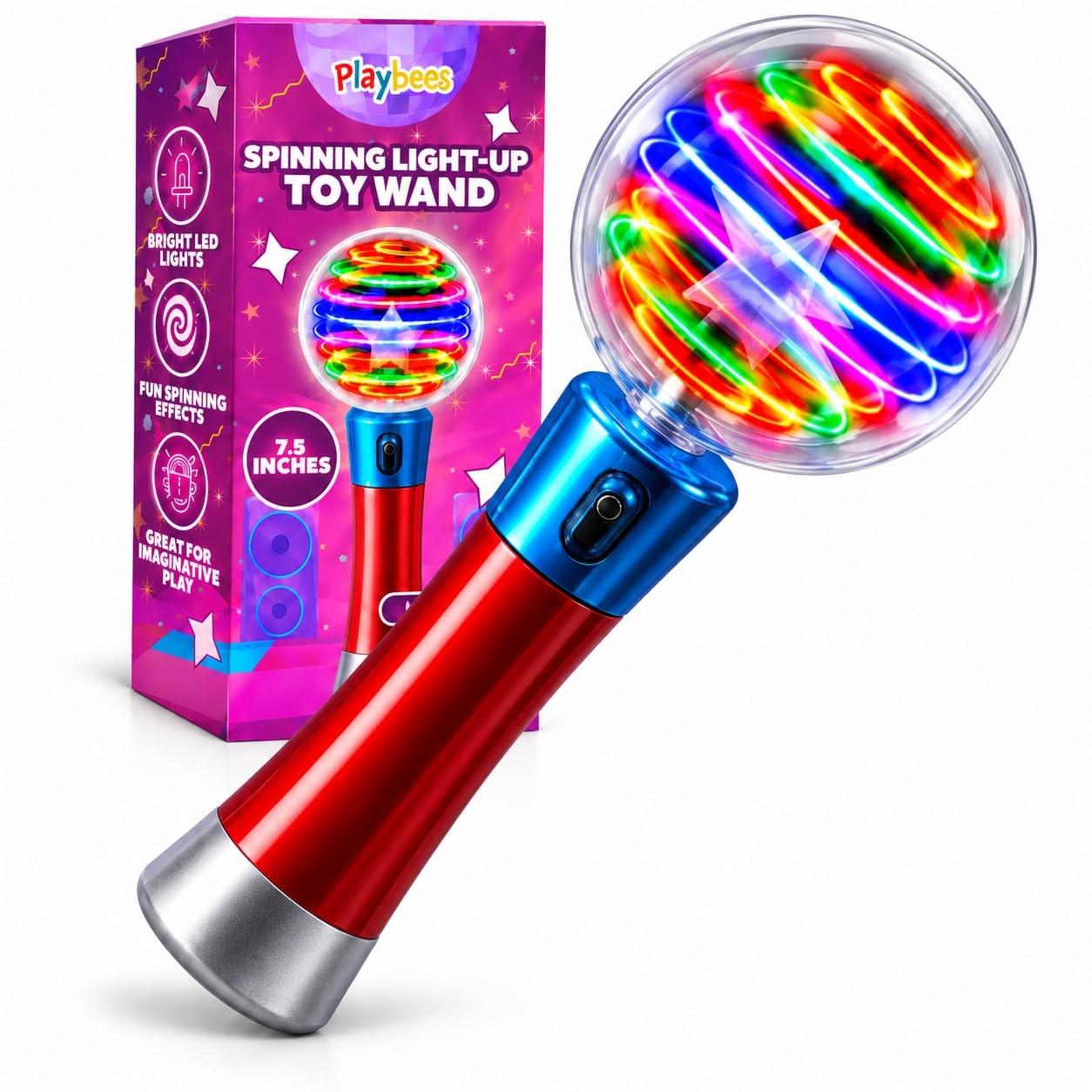 Light Up Spinning Wand – Magic LED Flashing Ball, Sensory Light Spinner Toy, ...