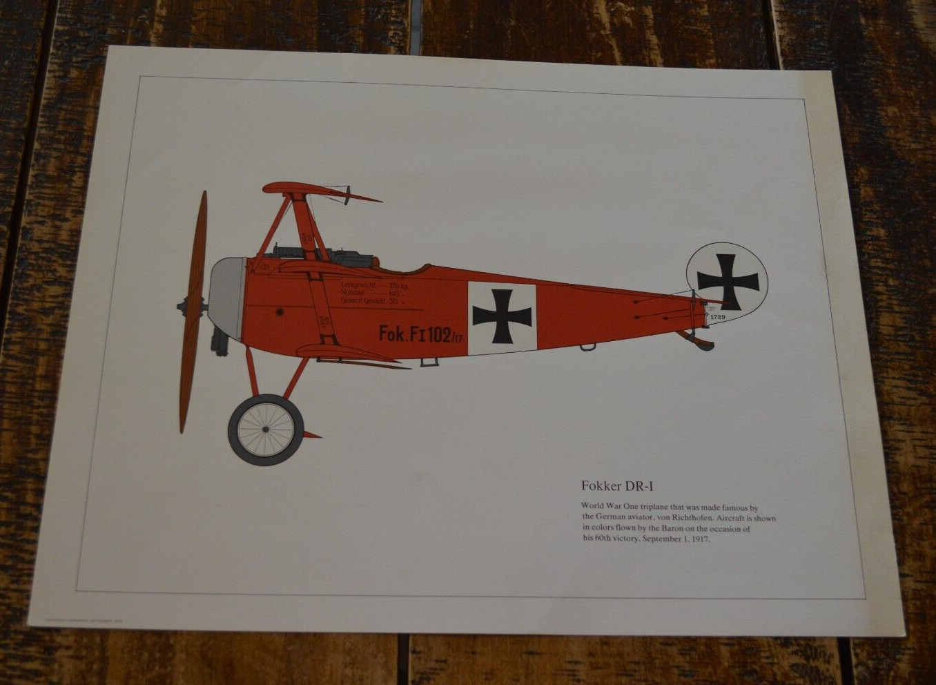 Vintage Copyright '72, '73, '74 World War I Fighter Planes 4 Color Prints Lot 4