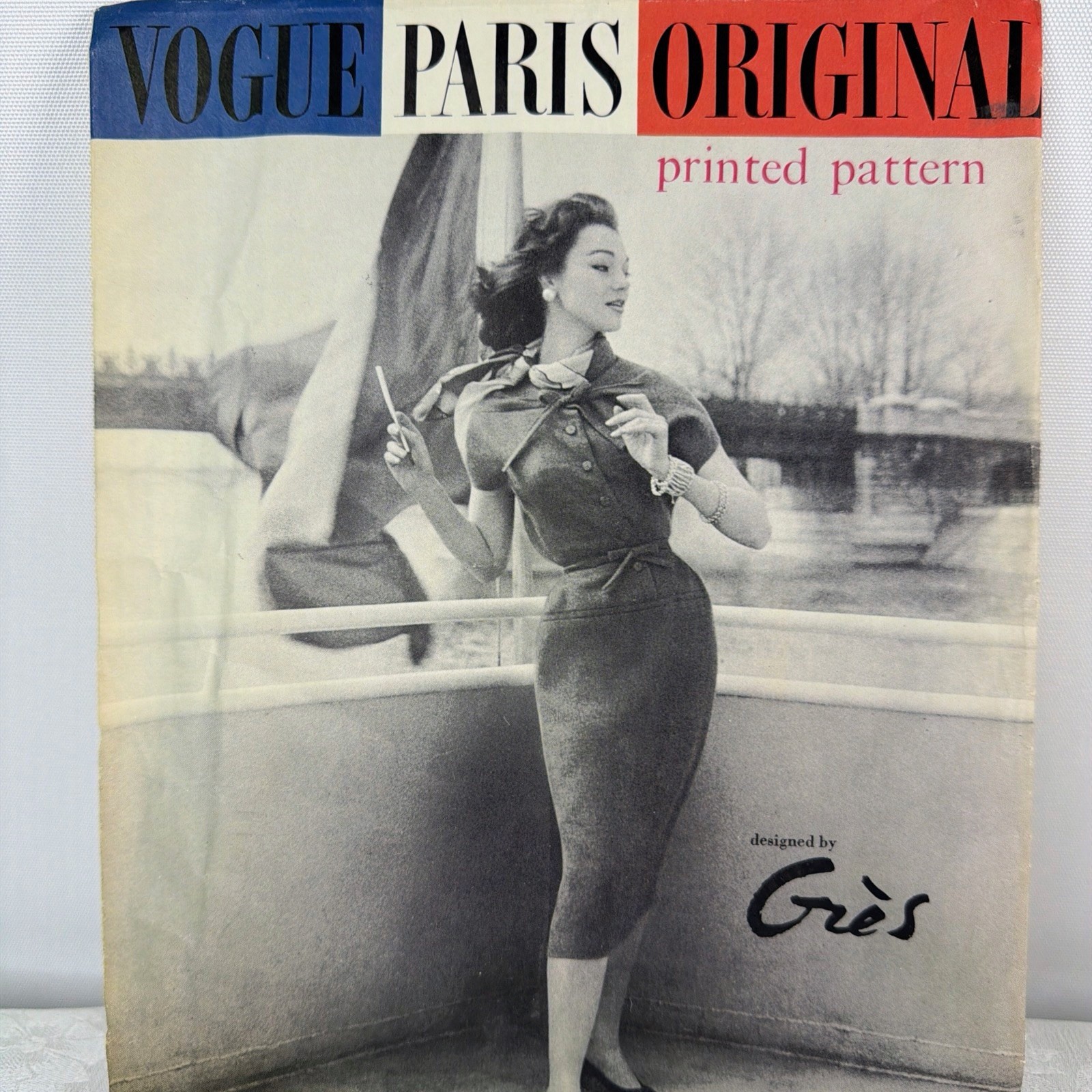 RARE 1958 Vintage Vogue Paris Original  UNCUT + LABEL # 1417 Gres Dress Sz 14
