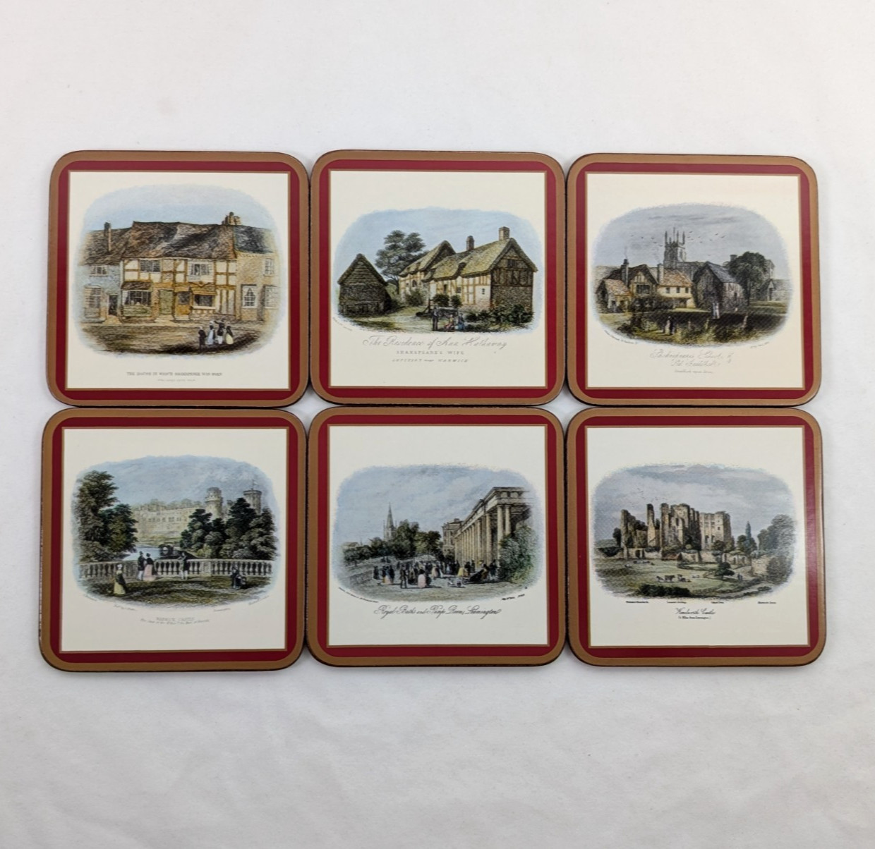 Pimpernel Cork Back Beverage Coasters Warwickshire England Set of 6 Original Box