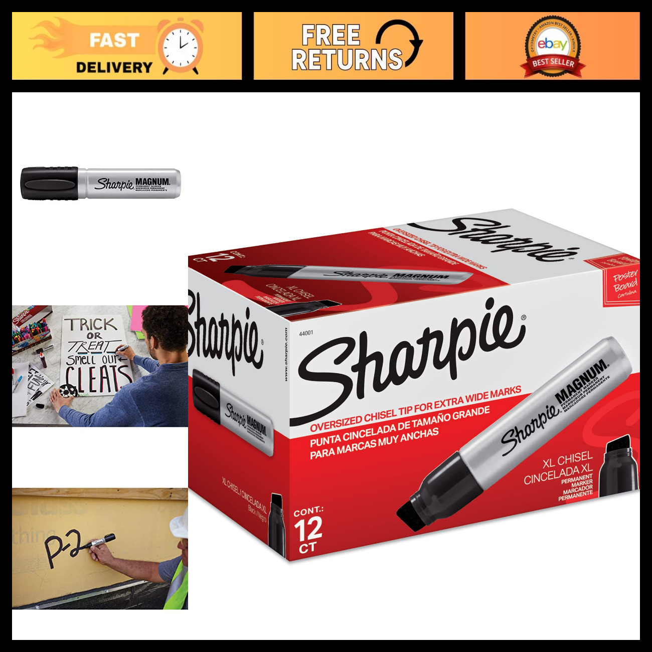 Sharpie® Magnum® Permanent Marker, Black, Pack Of 12