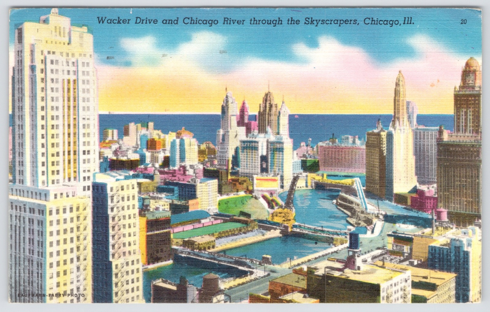 Vintage Chicago Wacker Drive Chicago River Skyscrapers Postcard 1957