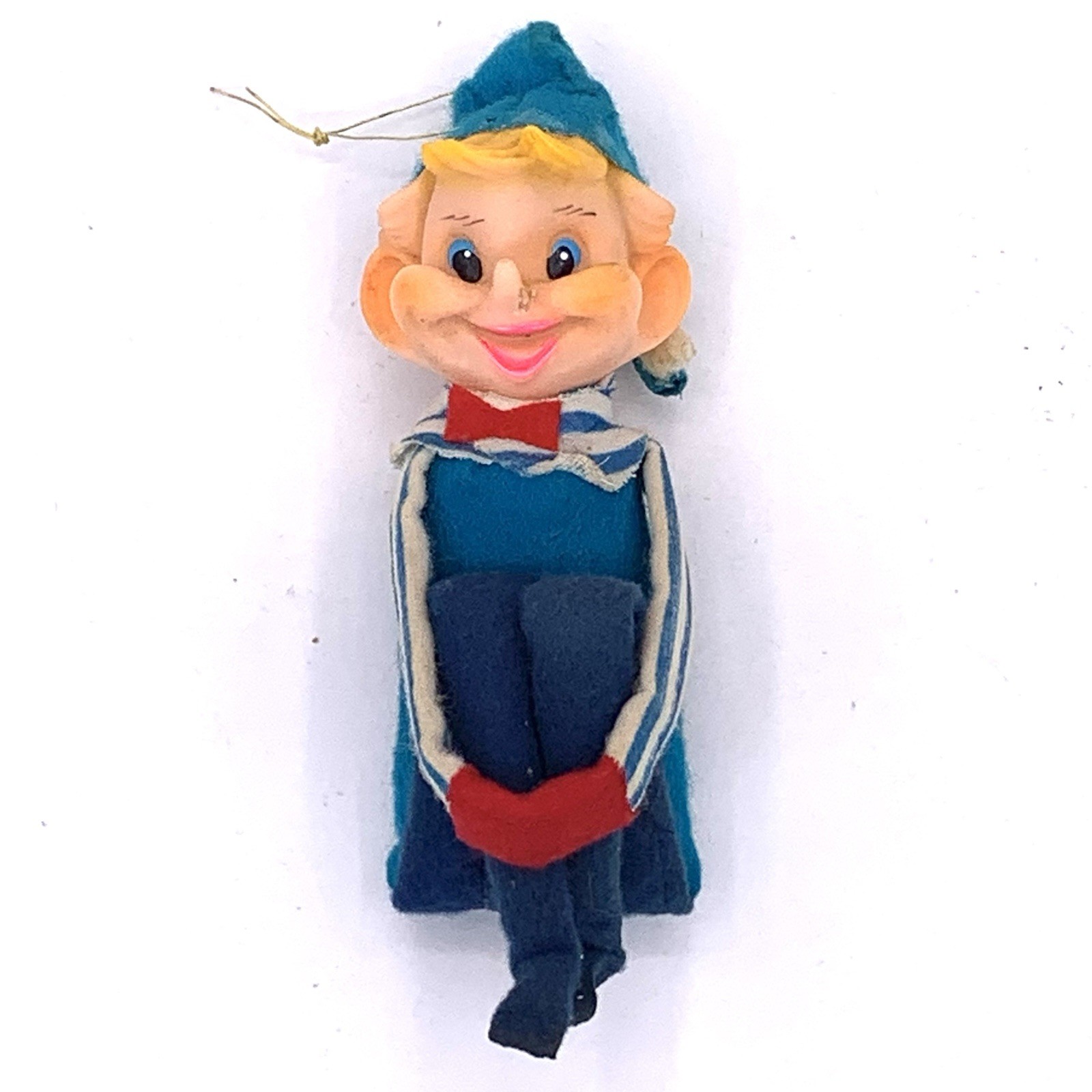 Vintage Christmas Knee Hugger Elf Felt Turquoise Stripes 5\