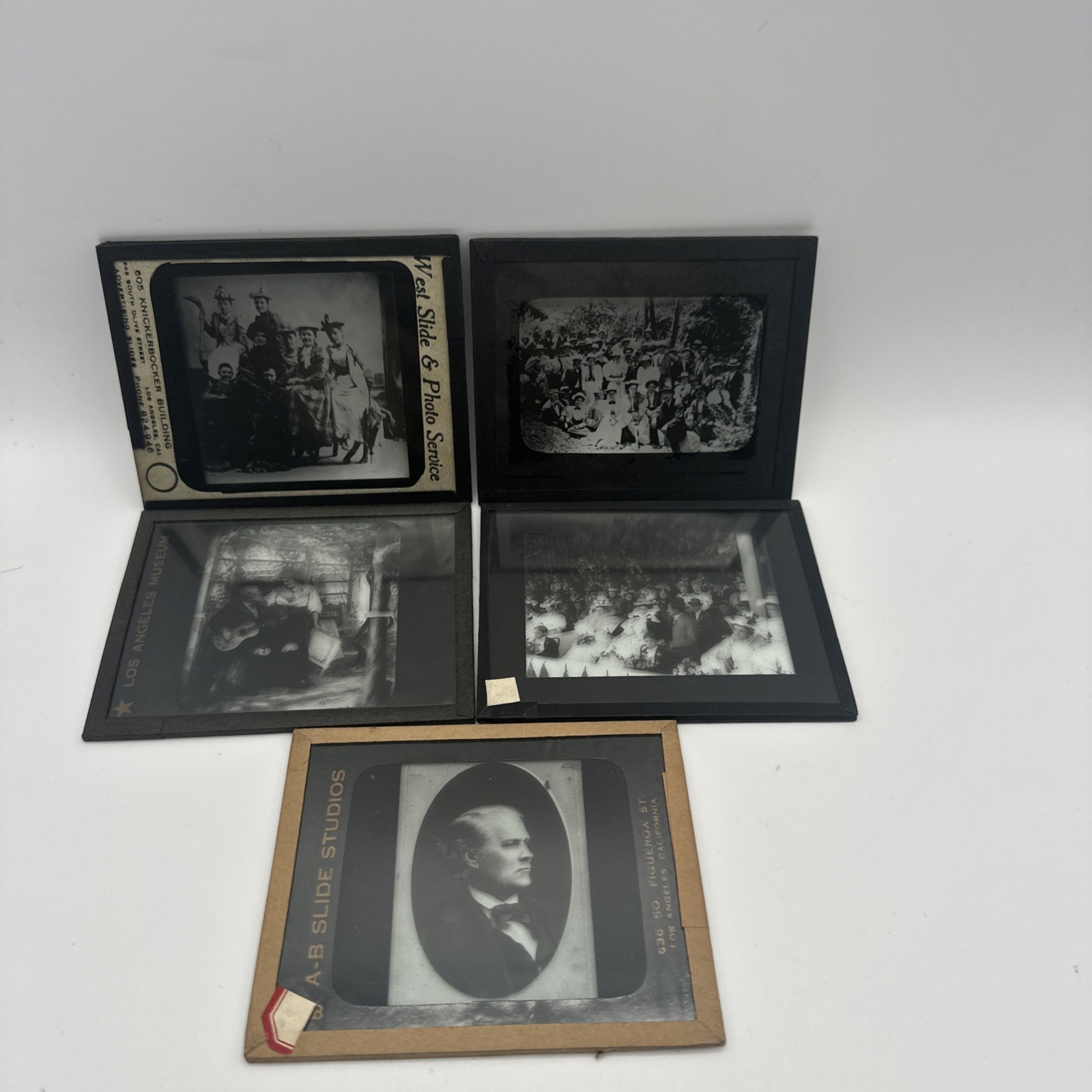 5 Antique Magic Lantern Glass Slides Portrait Crowd Scenes Los Angeles 1920s