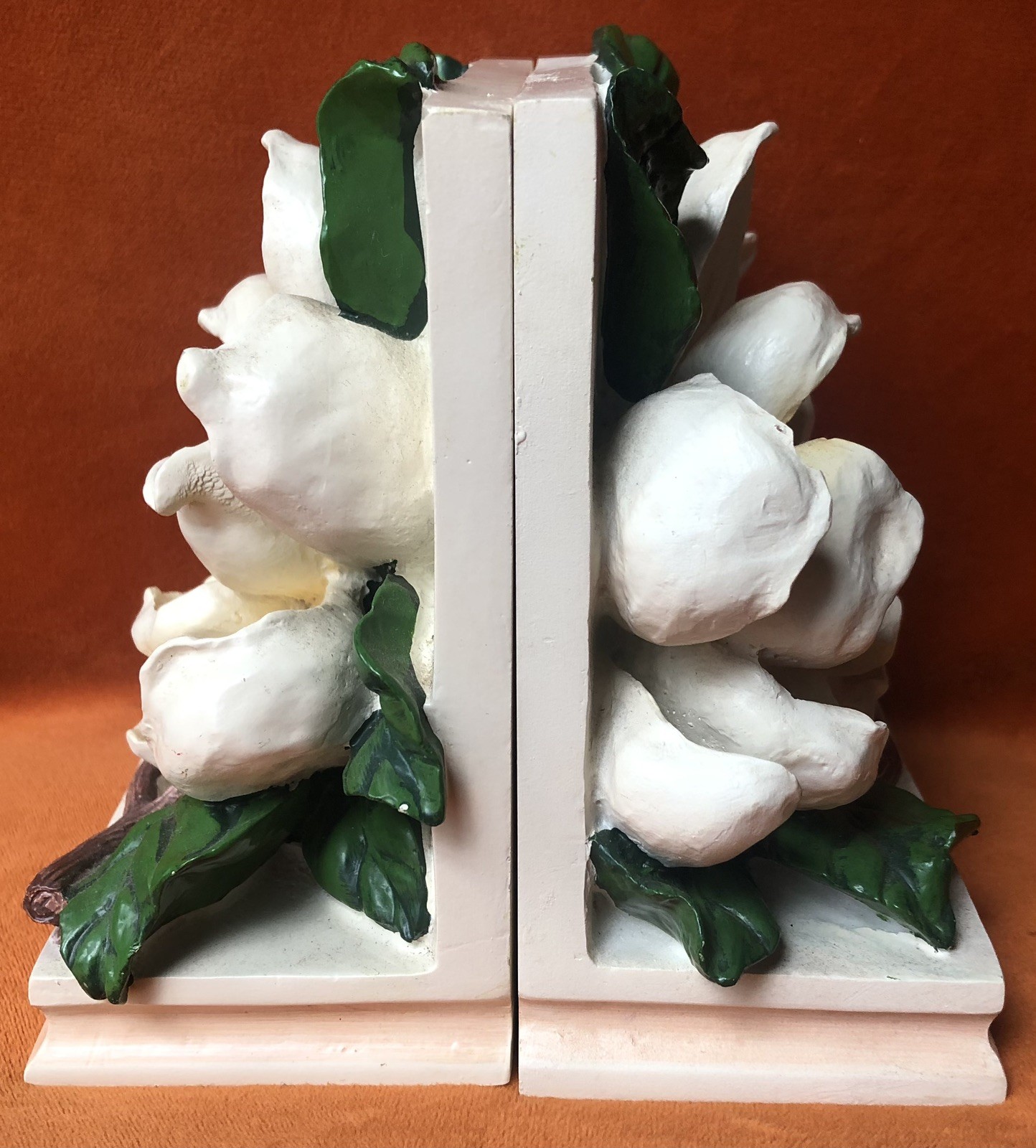 Vintage CBK 1995 White Magnolia Flower Bookends