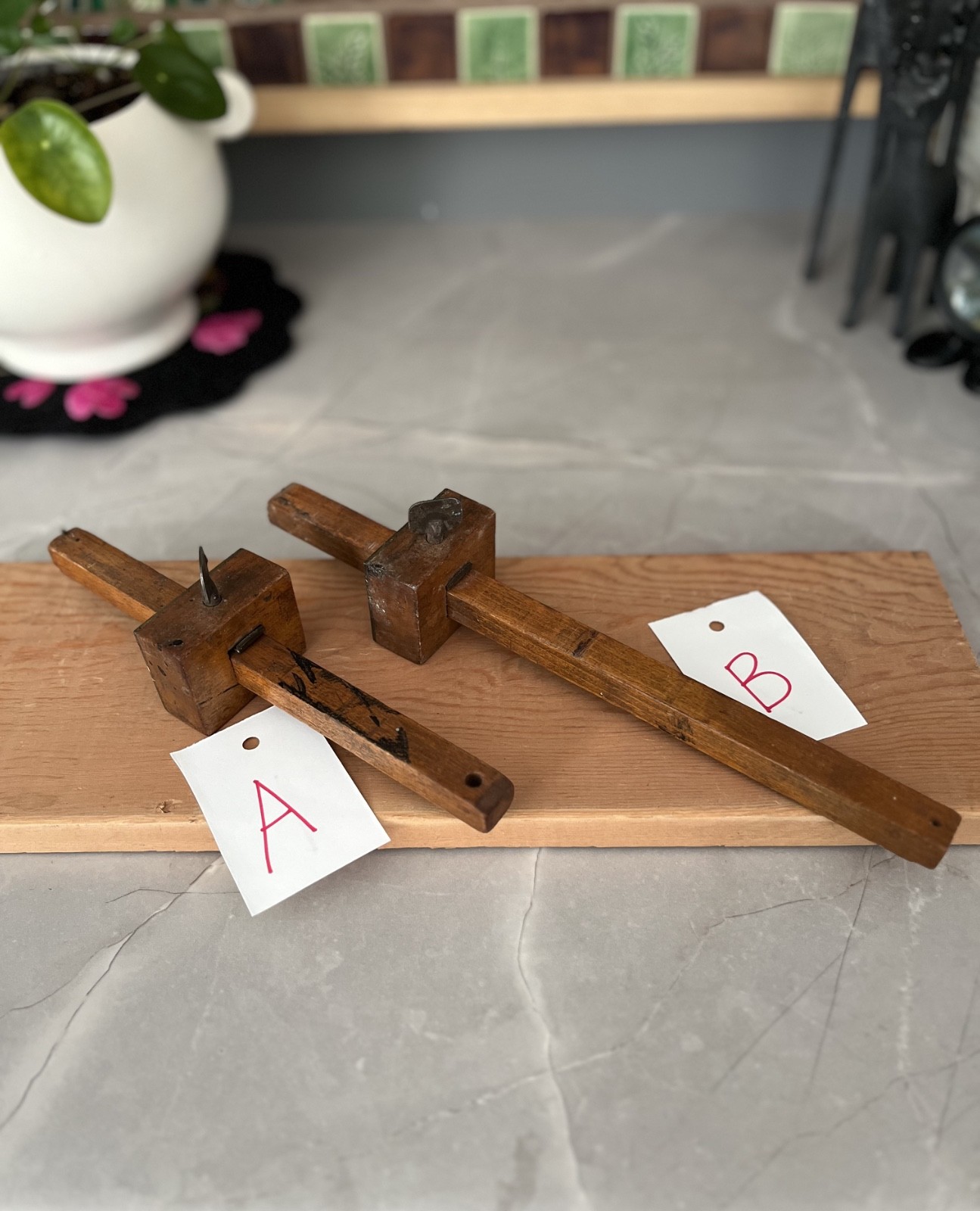 Vintage Wood Marking Gauge & Vintage Wood Mortise Marking Gauge Lot of 2