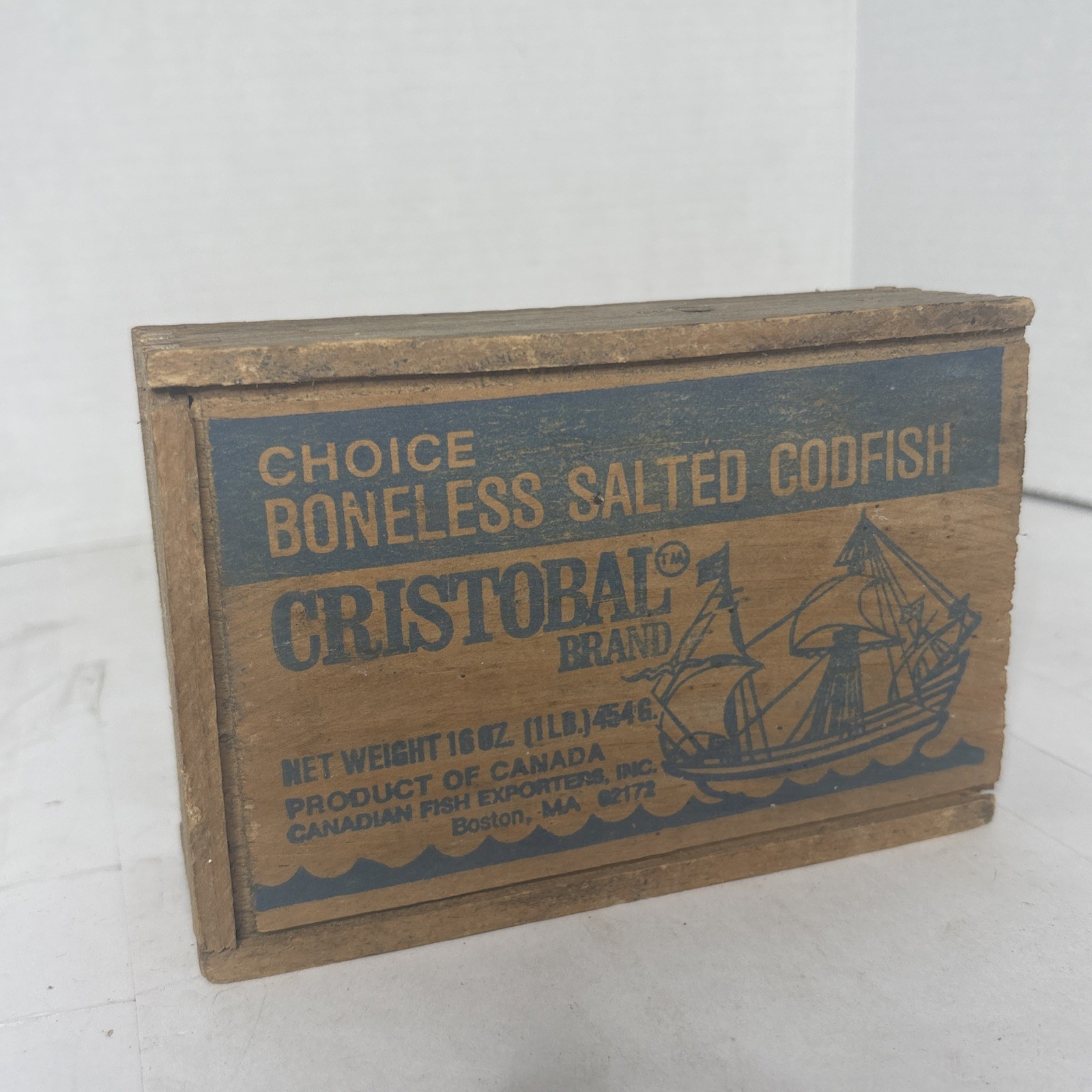 WOOD CODFISH BOX Cristobal Choice Boned Salted Vintage Antique Ship Cape Cod 