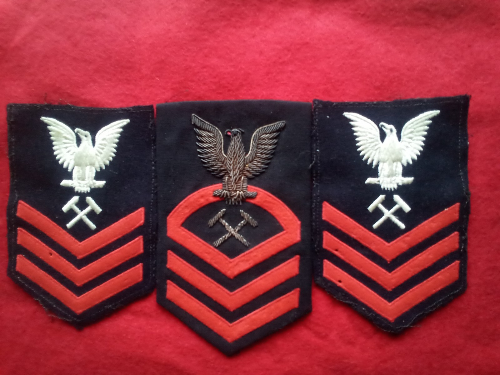 3 US Navy WW2 CHIEF 1st CLASS SHIP FITTER RATE PATCHES  BULLION CHIEF . 1943O