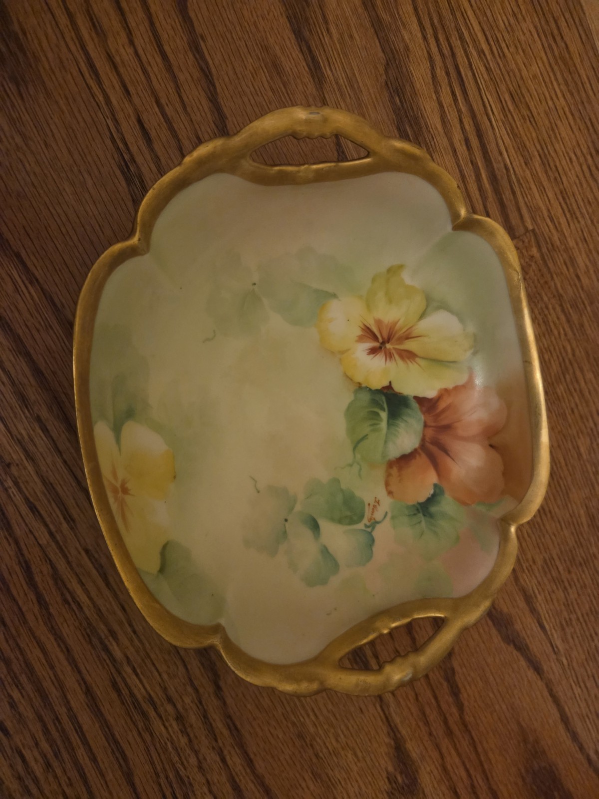 Antique Richard Ginori Italy Hand Painted Floral Bowl Nappy Tiger Lily Gold Trim