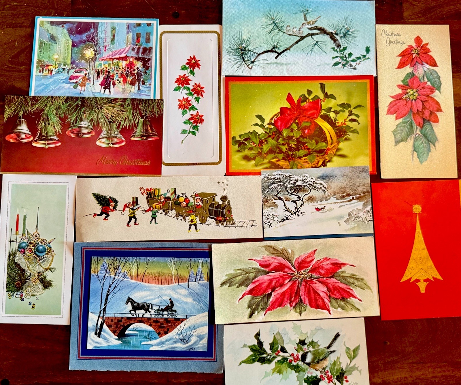 Lot of 13 Vintage MCM Holiday/Christmas Cards 1950s-1970s USED