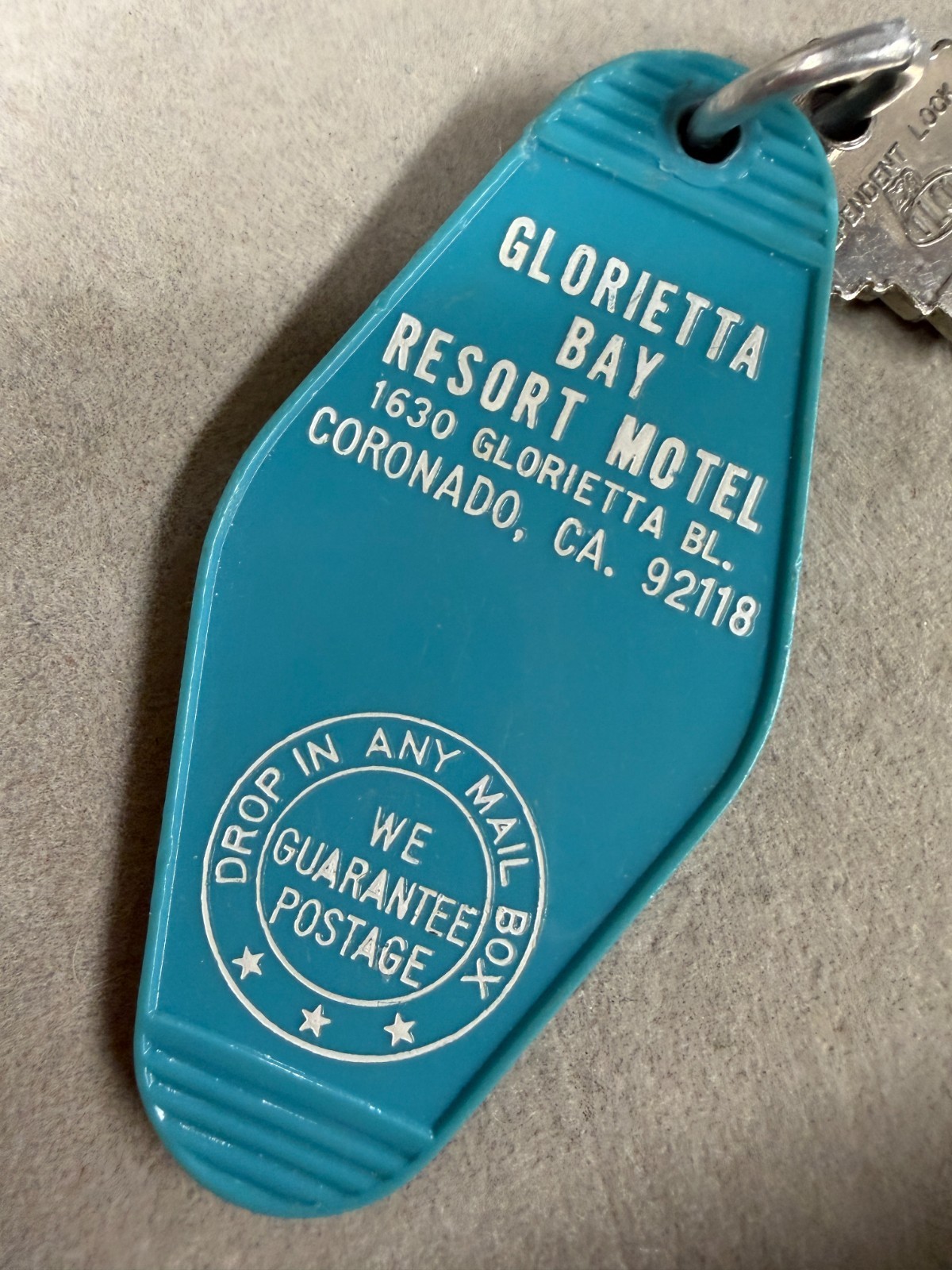 Glorietta Bay Inn Motel Hotel Room Key Fob Chain Blue Coronado California