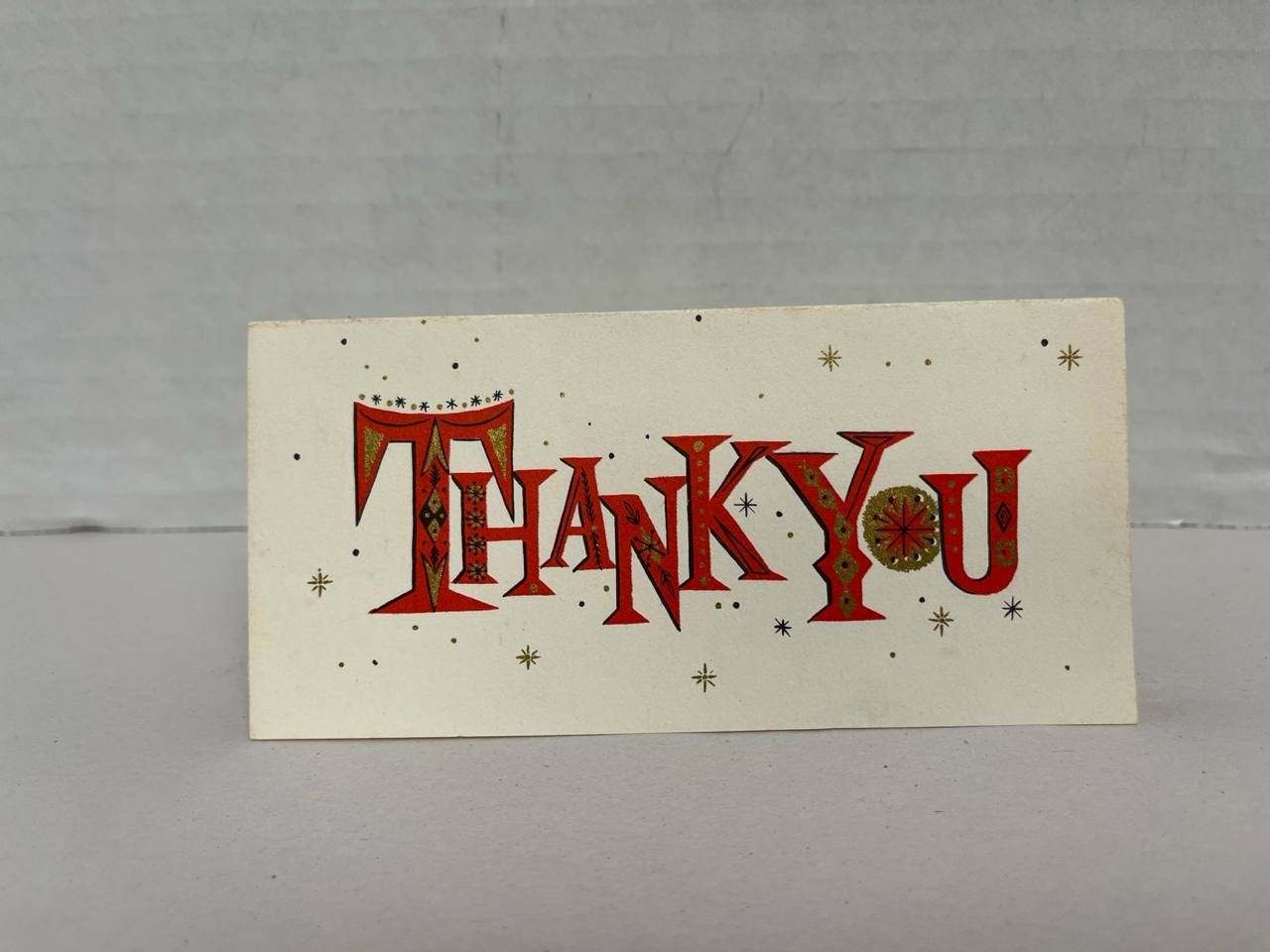 Vintage 1965 Hallmark Thank You Card Red Gold Typography Written No Envelope