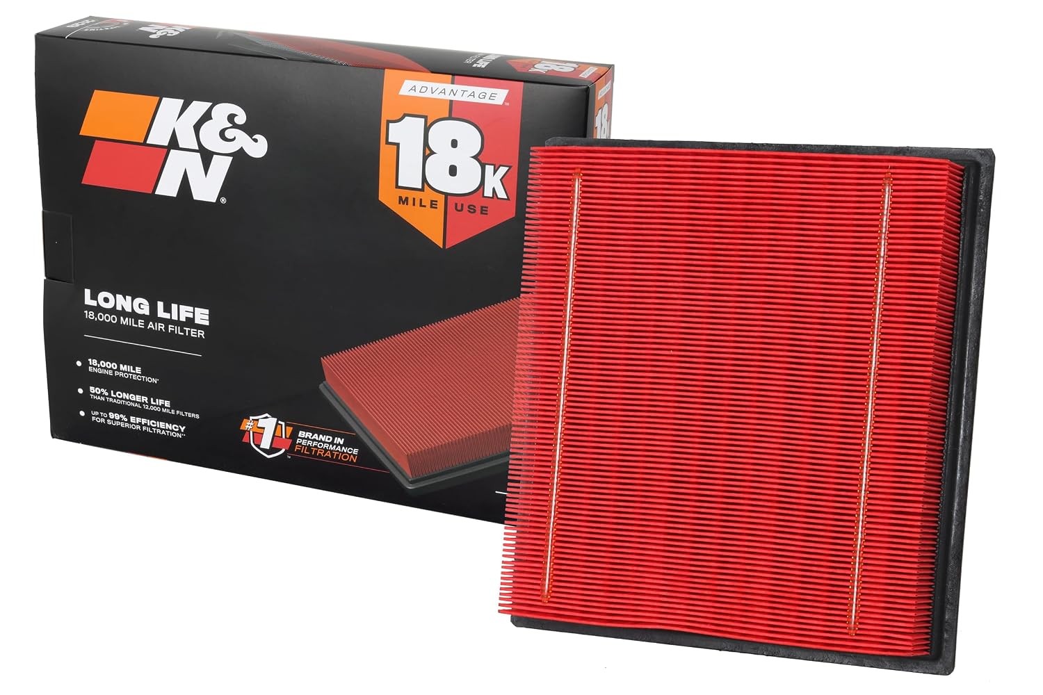 K&N Long Life 18,000 Mile High Performance Engine Air Filter Replacement