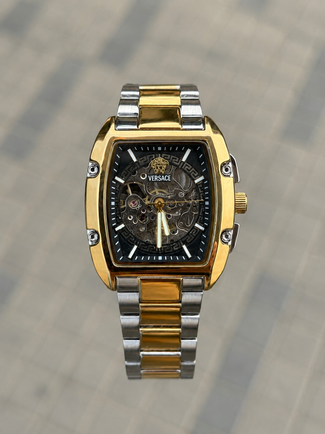 Versace Luxury Skeleton Automatic Style Watch 40-42mm Two Tone Gold Silver Stain