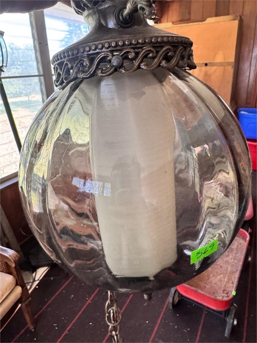 vintage MCM hanging swag pendant ceiling light fixture lamp 1960s Smoke glass