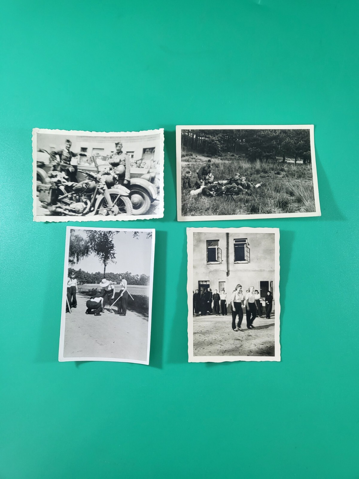 Original (4) WWII German Photos Soldiers Motorcycle MG-34 Females Auxiliaries