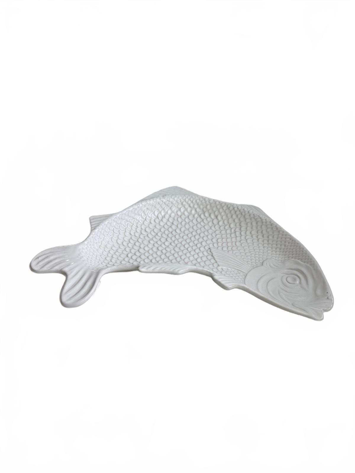 Vintage Portuguese White Majolica Fish Serving Platter – 18”