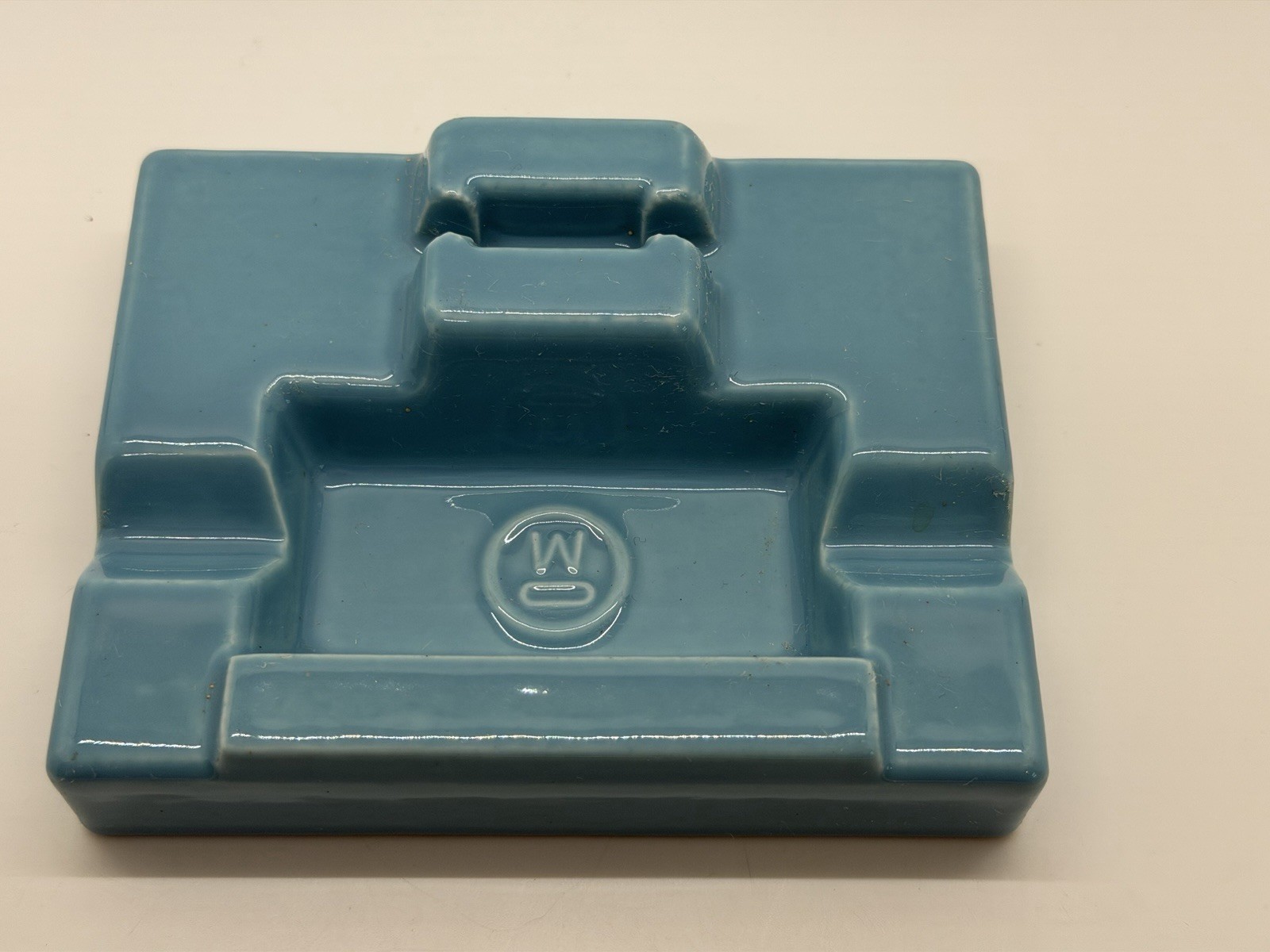 Vintage Westinghouse Match Holder/Ashtray Blue Ceramic Rectangle Small Chip