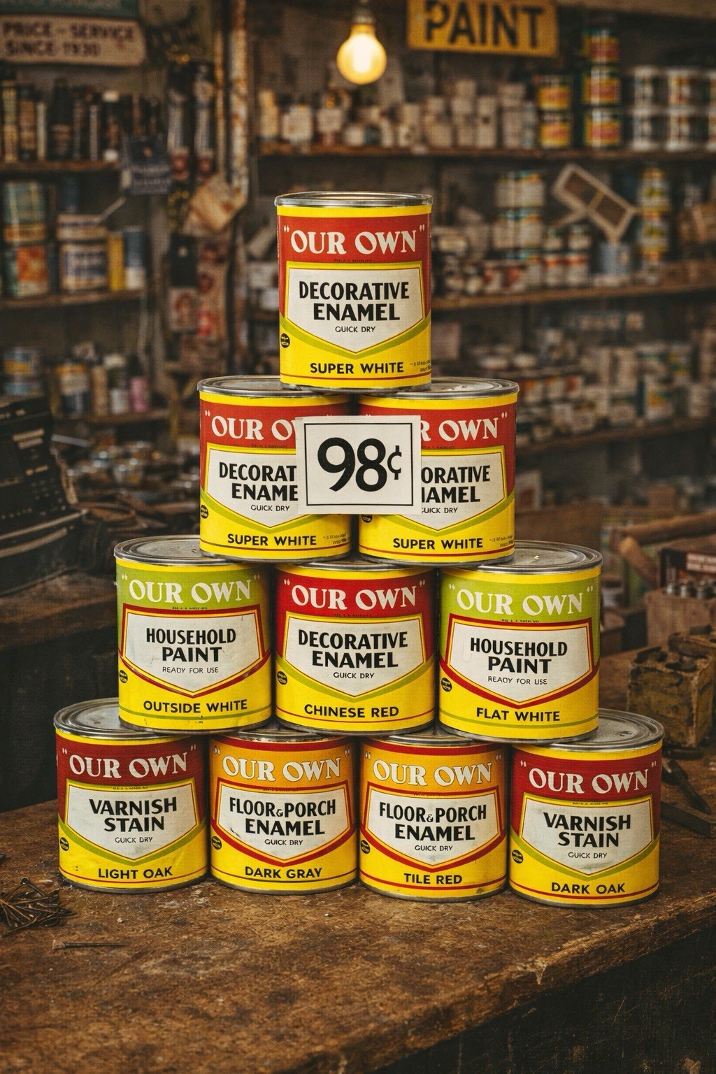 1940s Our Own Stain Sign Easel Back Hardware Store Advertising Paint Collectible