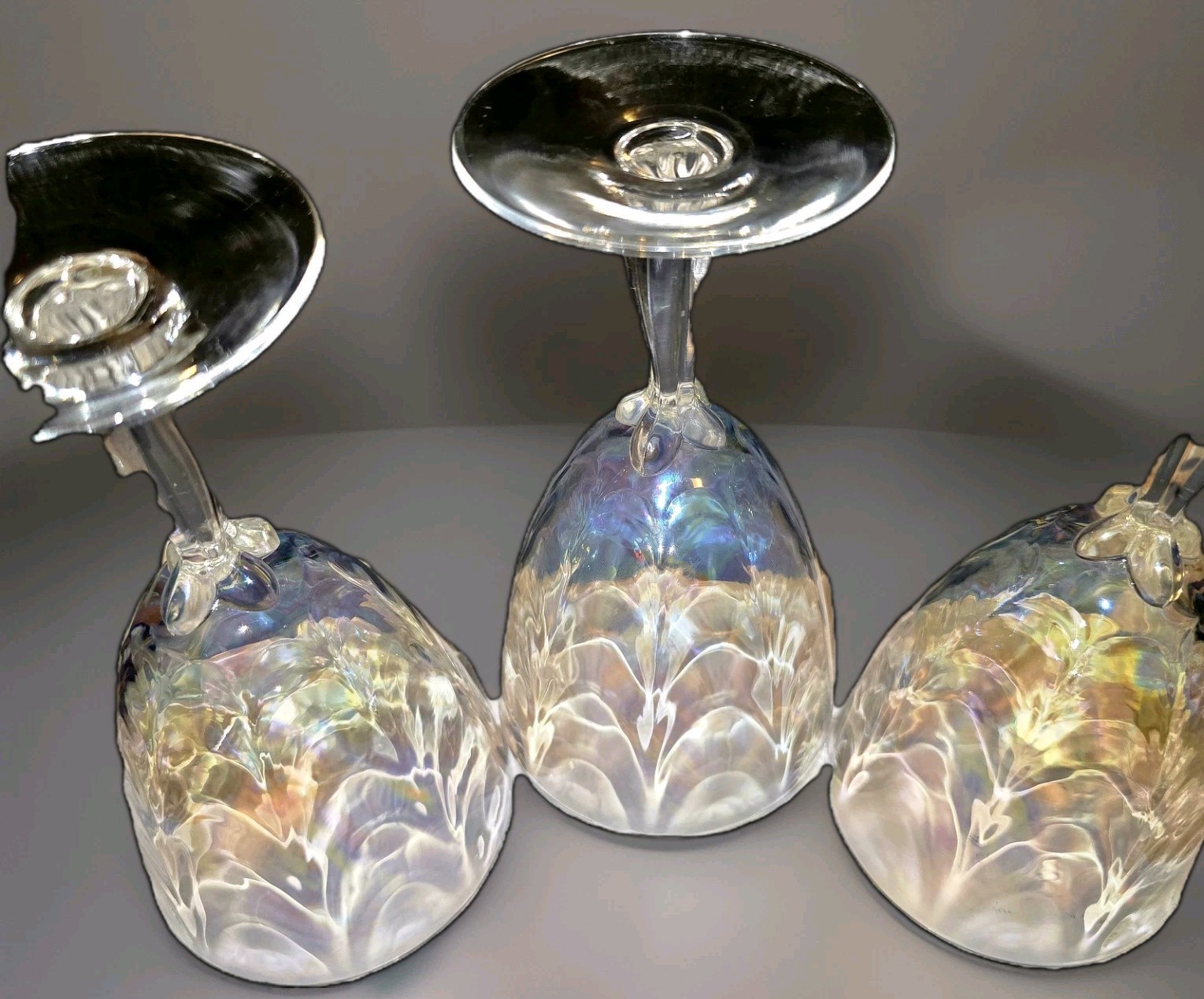 FOSTORIA SHELL PEARL IRIDESCENT Water GOBLETS 3 Piece Set Discontinued VINTAGE 